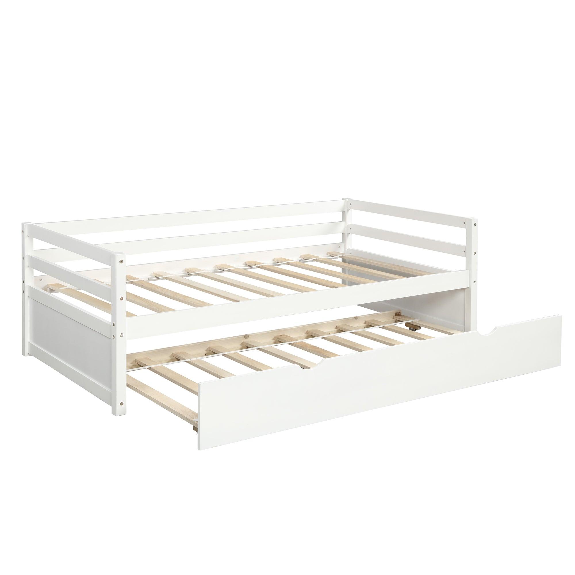 White Twin Size Daybed with Trundle Frame Set - Perfect for Guest Rooms, Dormitories & Small Spaces