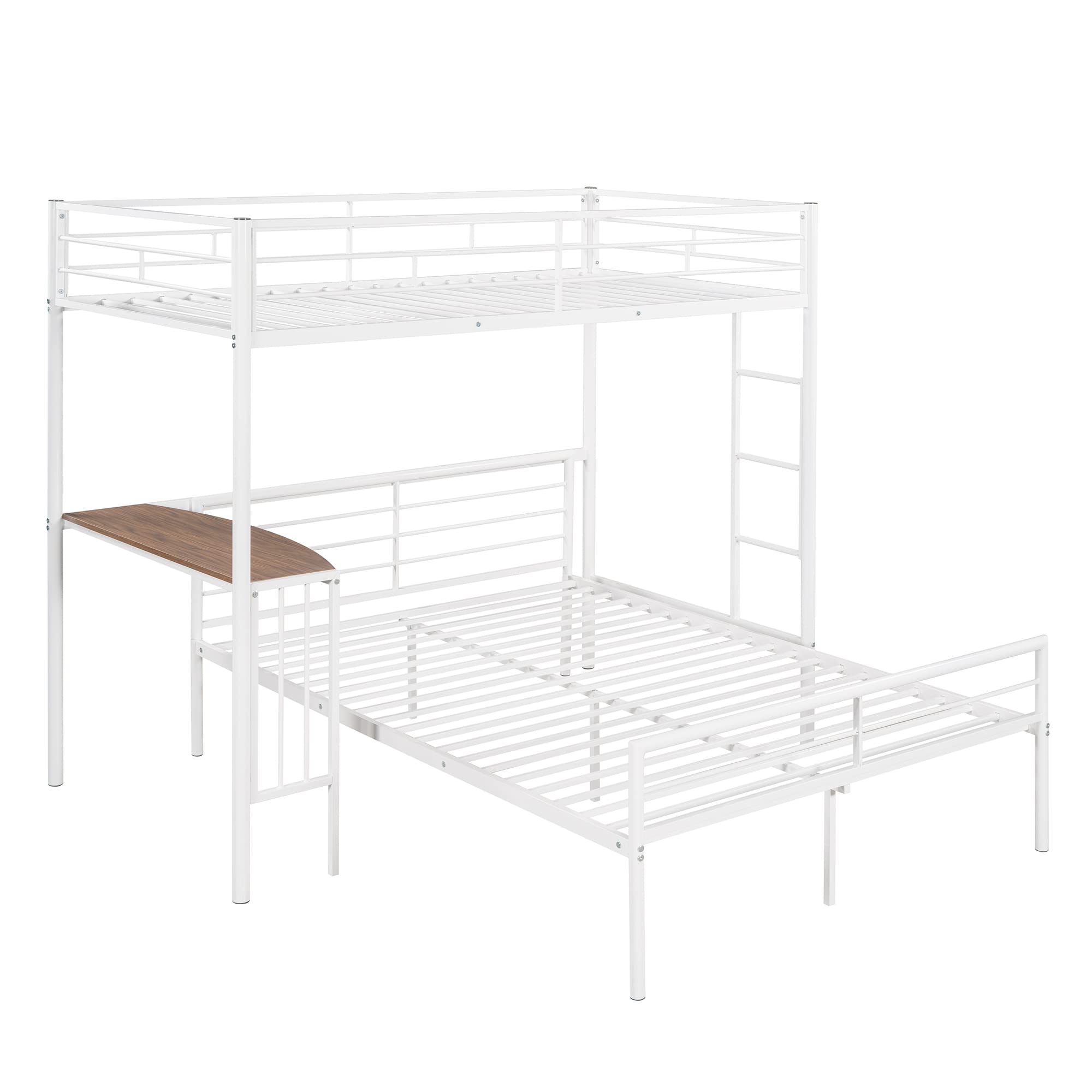 Twin Over Full Loft Bed with Desk - Sturdy Metal Bunk Bed Frame with Ladder & Safety Guardrails - No Box Spring Required - Space-Saving White Loft Bed for Kids, Teens & Small Rooms - Perfect for Dorm, Bedroom or Studio Apartment