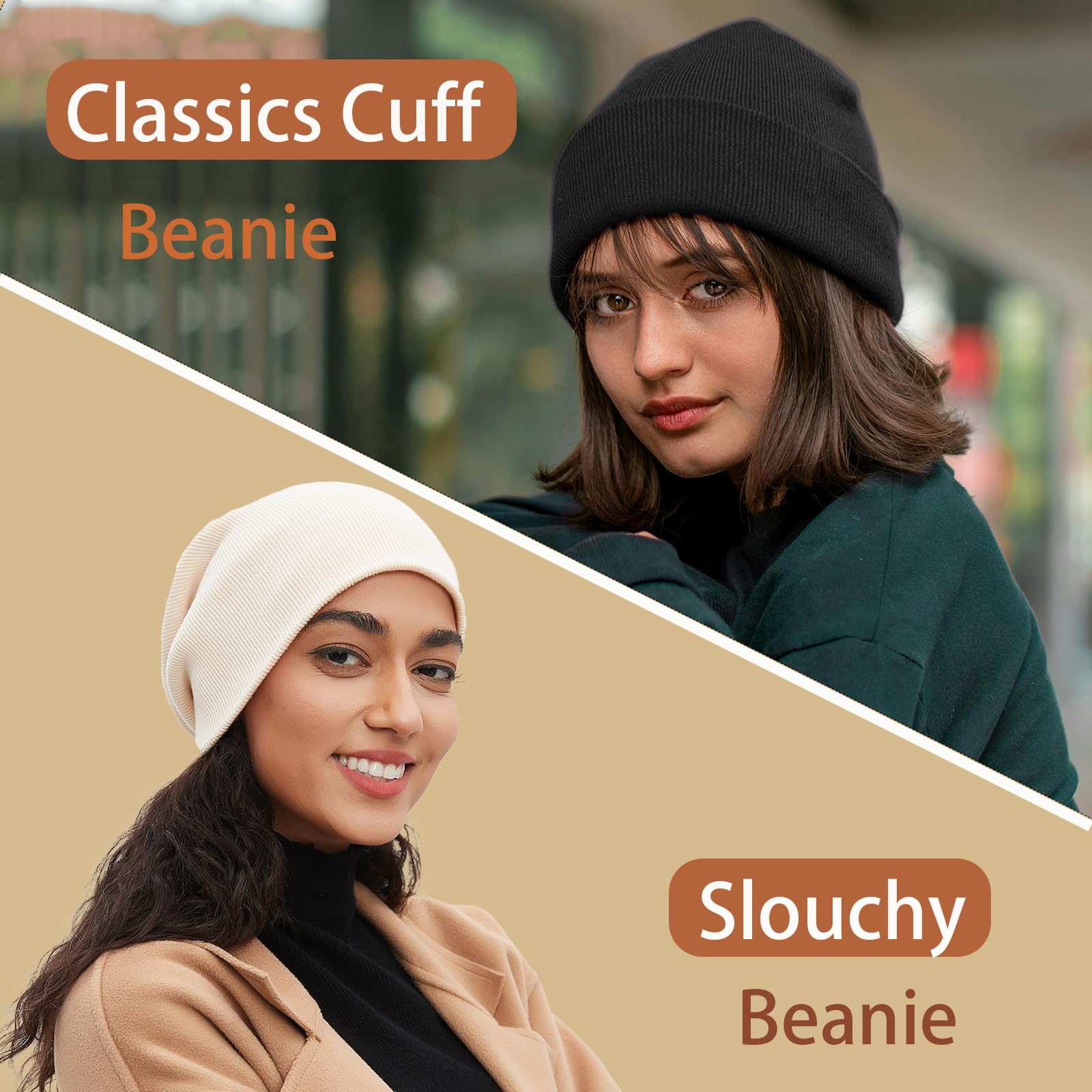 100% Cotton Unisex Beanie Hats for Women & Men - Soft Warm Winter Knit Cuffed Fisherman Skull Cap - Perfect for Outdoor Activities, Skiing, Hiking and Cold Weather Protection