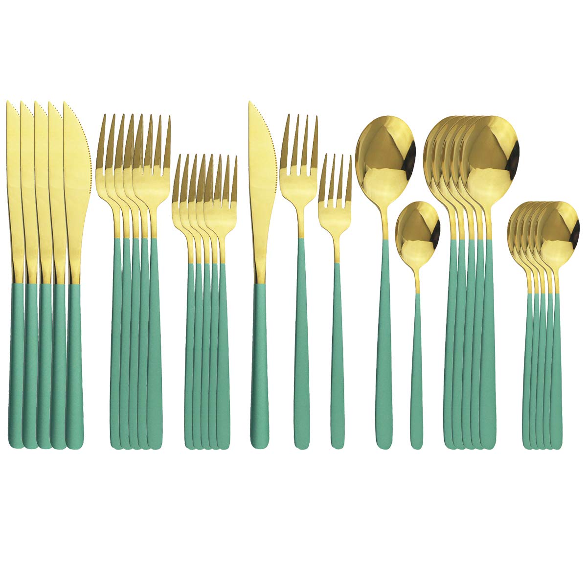 Premium 304 Stainless Steel Flatware Set for 6 - 30-Piece Green Gold Cutlery Set with Dinner Knives, Forks & Spoons | Reusable Tableware for Camping, Weddings, Parties & Everyday Dining