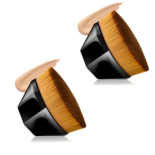 Flat Top Kabuki Makeup Brush Set for Foundation & Liquid Makeup - 2 Pack Black Brushes with Travel Cap - Perfect for Professional Makeup Artists & Everyday Beauty Routine