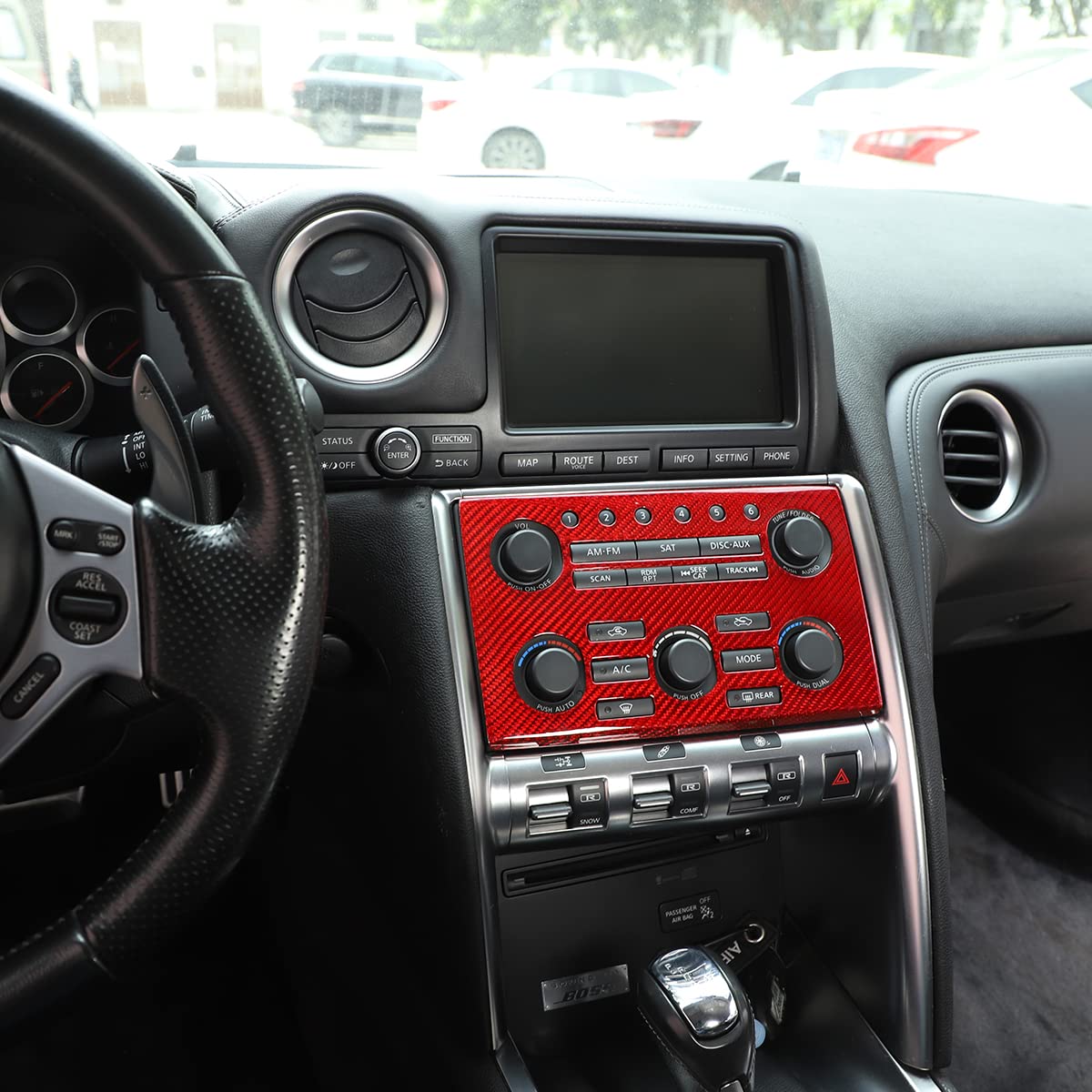 Carbon Fiber Center Control Volume Panel Decorative Patch for 2008-2016 Nissan GT-R R35 - Red Interior Accessory | Perfect for Car Enthusiasts & Custom Upgrades