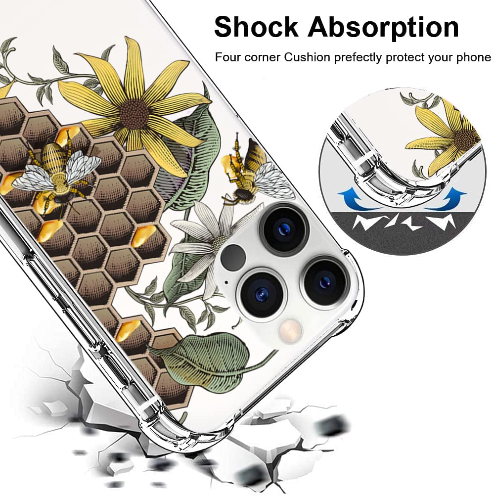 iPhone 13 Pro Max Case - Clear Floral Bee Design TPU Protective Cover for Women | Slim Yellow-Resistant Bumper | Perfect for Everyday Use, Work & Travel | Compatible with 6.7 Inch iPhone 13 Pro Max