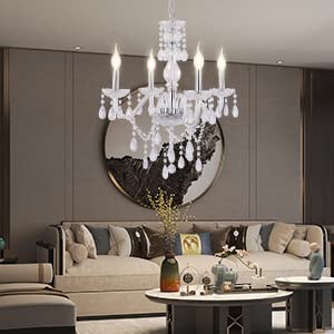 HimmLig Modern 5-Light Raindrop Crystal Chandelier - K9 Glass Flush Mount Ceiling Light Fixture for Kitchen Island, Bathroom, Bedroom & Living Room - Elegant Dining Room Lighting & Home Decor