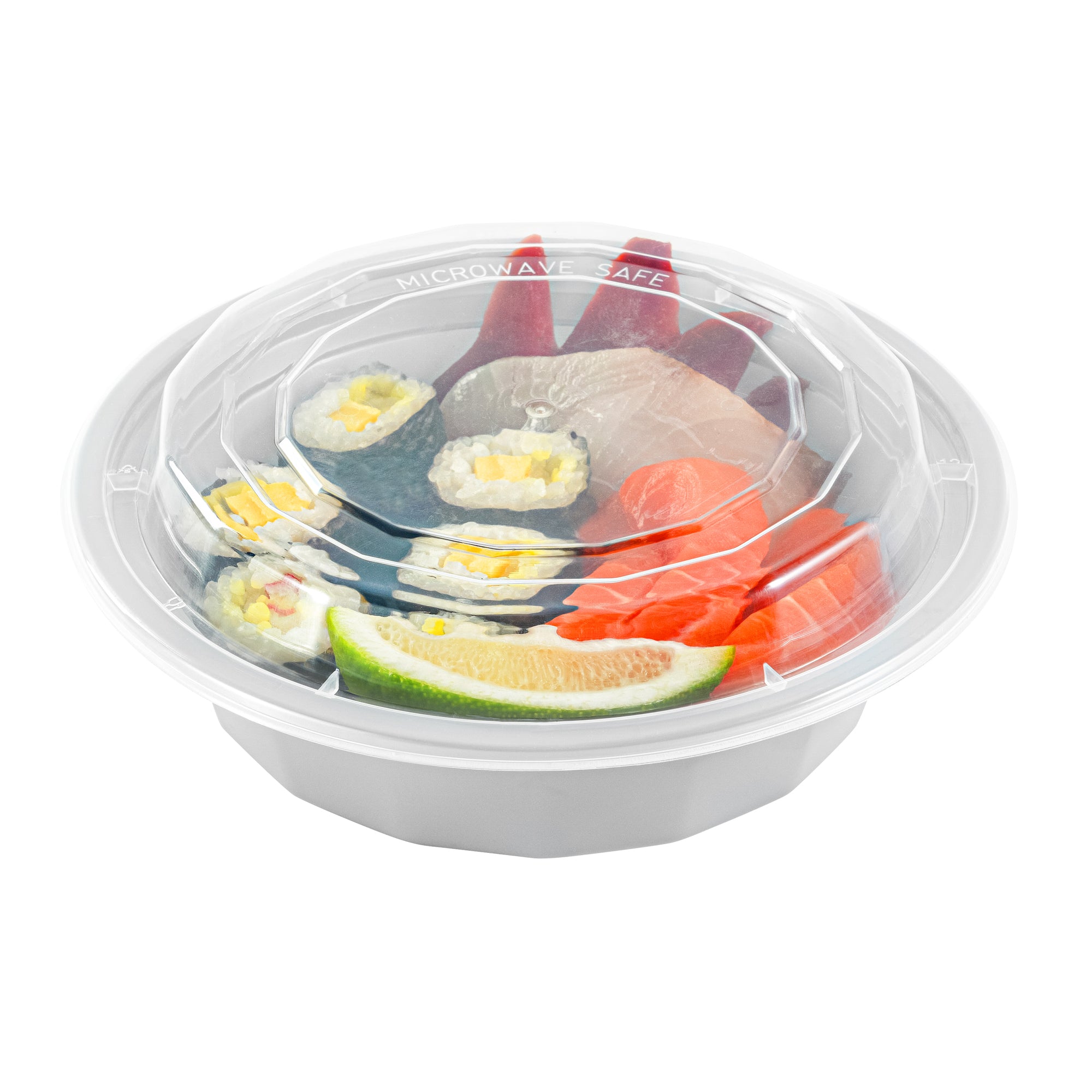 16 oz Round Silver Plastic To-Go Containers with Clear Lids - Microwave Safe, 6.25