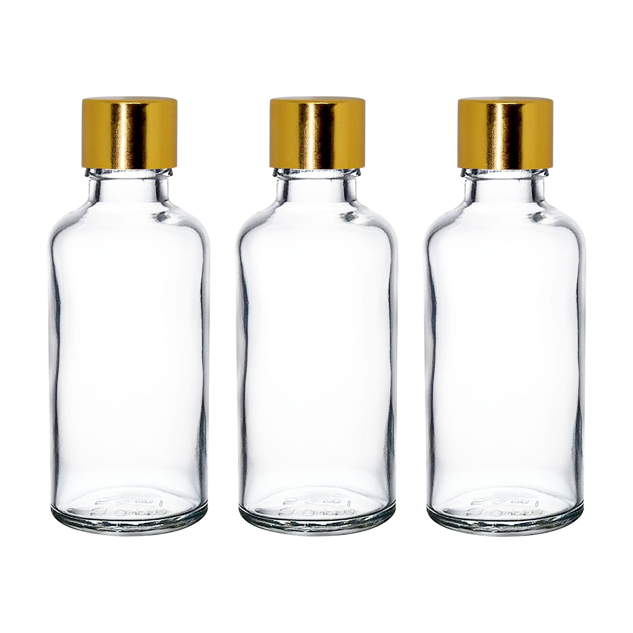 NSB Herbals 50ml Clear Round Empty Glass Bottles with Gold Seal Cap & Safety Plug - Refillable, Leak Proof Essential Oil Bottles, Perfume Containers (Pack of 6) - Perfect for DIY Aromatherapy, Travel & Gift Packaging