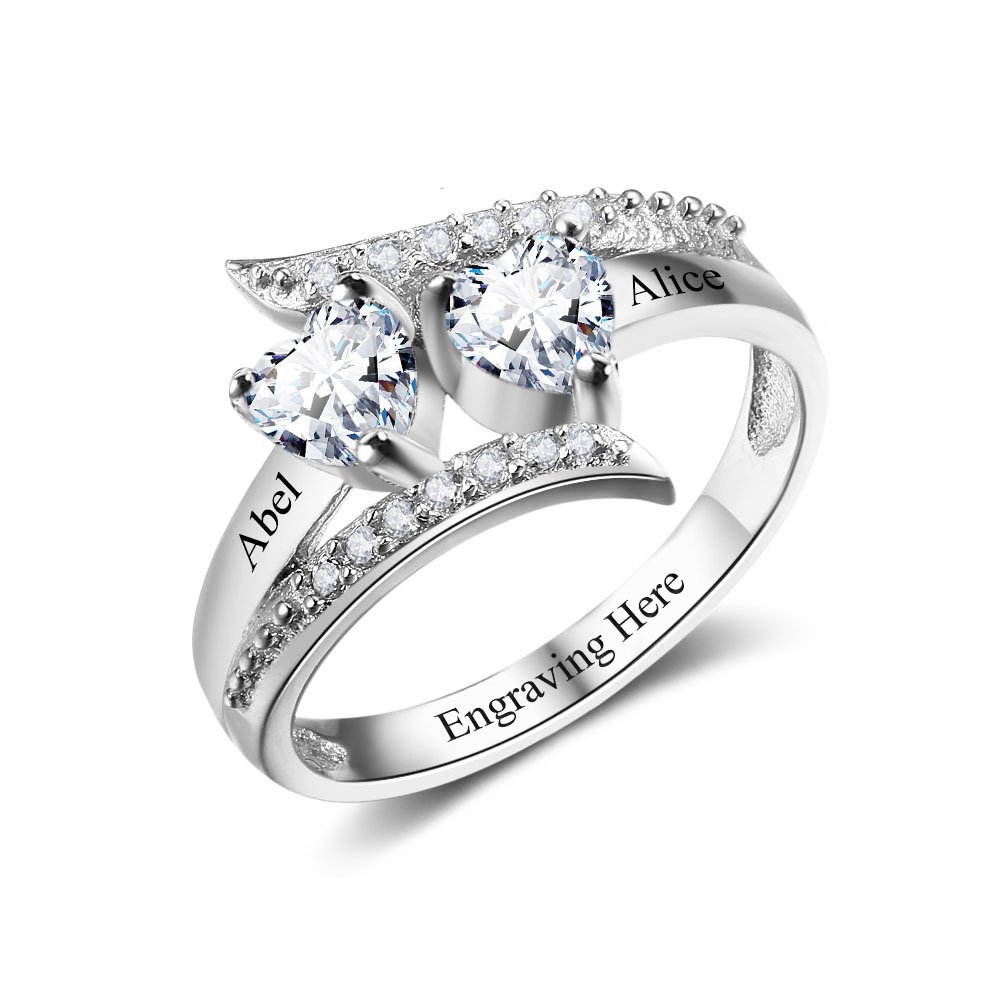 JewelOra Personalized 2 Simulated Birthstone Rings - Custom Promise & Engagement Rings for Women, Couple Friendship Rings - Perfect for Anniversaries, Valentine's Day Gifts & Special Occasions