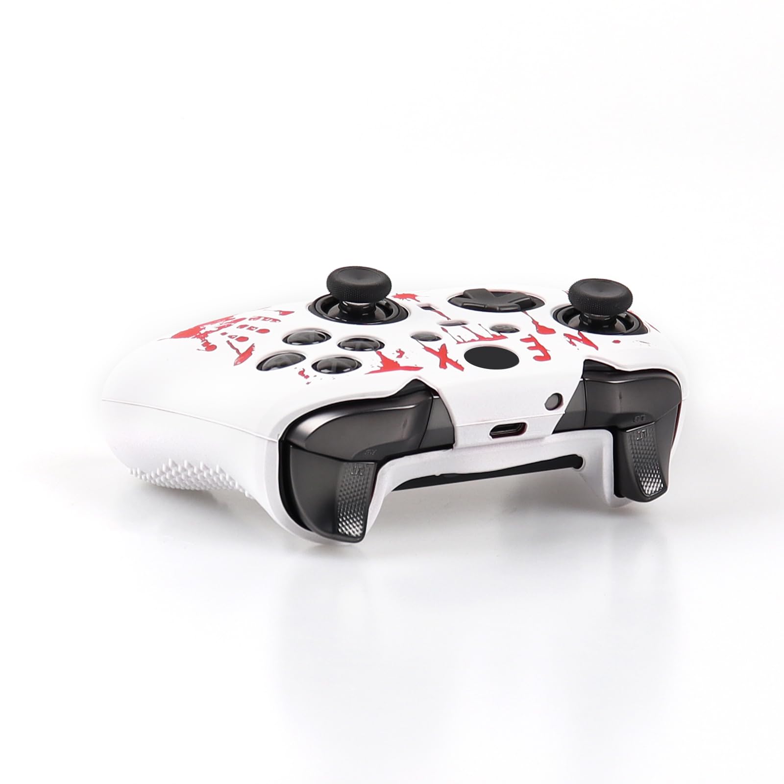 RALAN Laser Blood Handprint Design Anti-Slip Silicone Cover for Xbox Elite Wireless Controller Series 2 Core - 4 Thumb Grips, Protective Skin Case (White) - Perfect for Gaming, Streaming & Esports