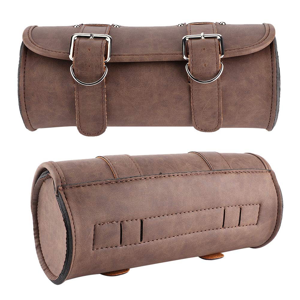 KIMISS Motorcycle Tool Bag - Brown PU Saddlebag for Riding Gear Storage