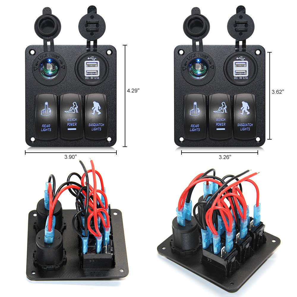 3 Gang Switch Panel with 3.1A 12V/24V USB Power Socket + Cigarette Lighter & LED Light - Heavy Duty Switch Box for Trucks, Cars, RVs, Boats & Off-Road Vehicles | Perfect for Dashboard Accessories & Vehicle Power Management