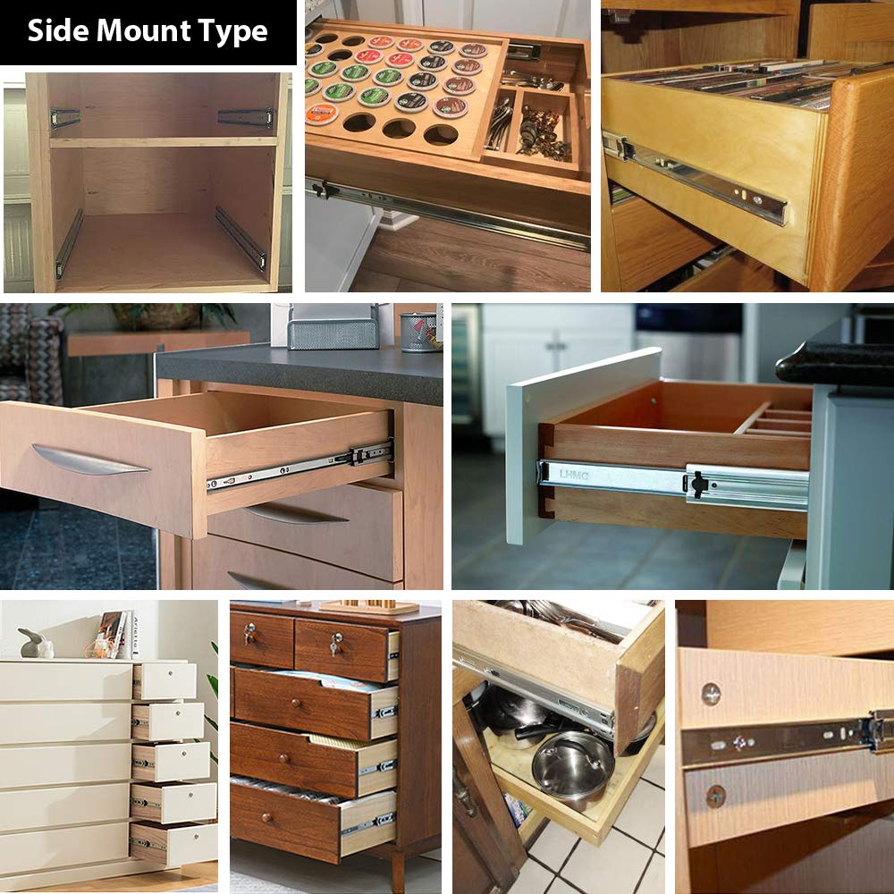 10 Pairs 22 Inch Soft-Close Full Extension Ball Bearing Drawer Slides - Heavy Duty Side Mount 3-Section Cabinet Slides for Kitchen, Office & Furniture Drawers