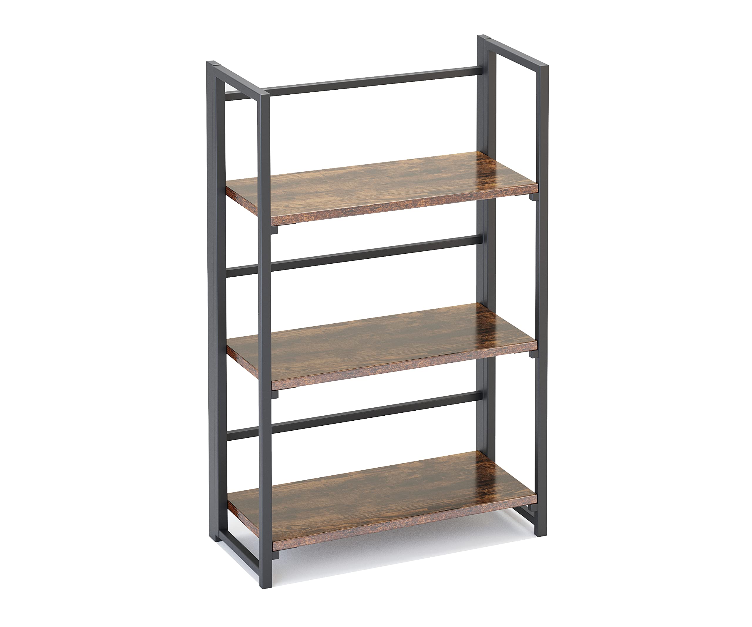3-Tier Folding Bookshelf - Multi-Functional Display Stand for Study, Living Room, Office & Kitchen | Flower Showcase, Wine Cabinet & Storage Shelf in Black & Retro Colors | Perfect for Home Decor, Organizing Books & Displaying Collectibles