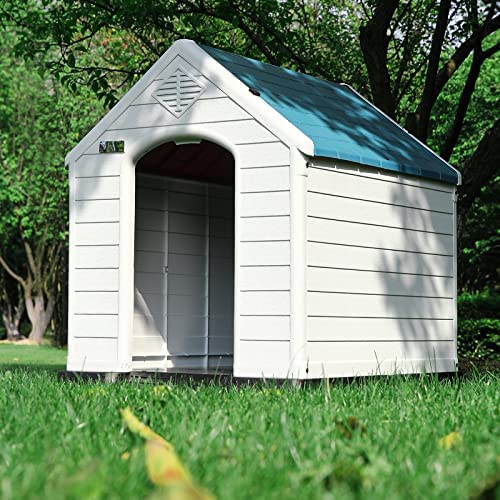 OFIKA Insulated Plastic Dog House for Small Medium & Large Dogs - Durable Waterproof Outdoor/Indoor Dog Kennel with Air Vents, Elevated Floor & Easy Assembly - Perfect for Backyard, Patio or Garage Use