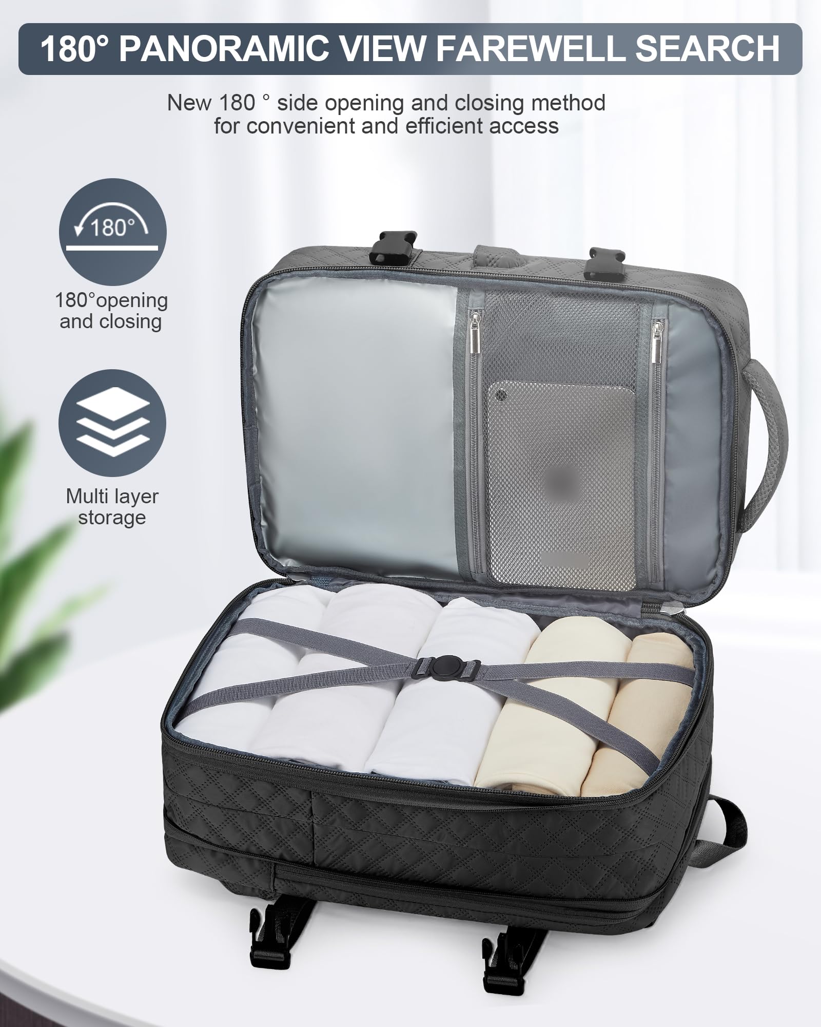 VGCUB Expandable Travel Backpack for Women & Men - Airline Approved Carry On Backpack with Waterproof Laptop Compartment - Perfect for Gym, Hiking, College, Work & Daily Use - Casual Daypack Rucksack in Black