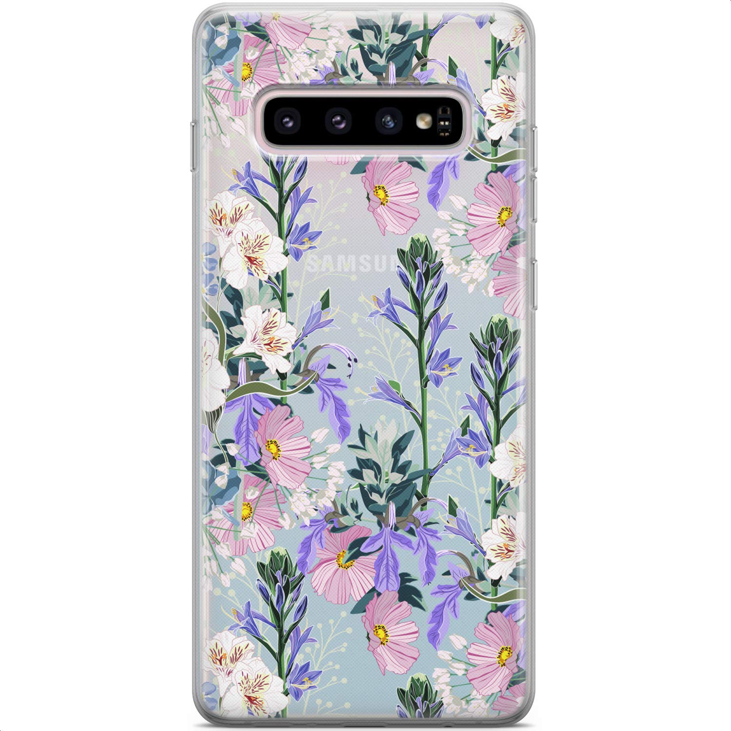 Samsung Galaxy S24 S23 Ultra S22 5G Plus S21 FE S20 S10 Case - Slim TPU Protective Phone Cover with Meadow Cosmos Flowers & Wildflowers Botanical Design | Cute Floral Silicone Case for Women, Everyday Use & Gift Giving