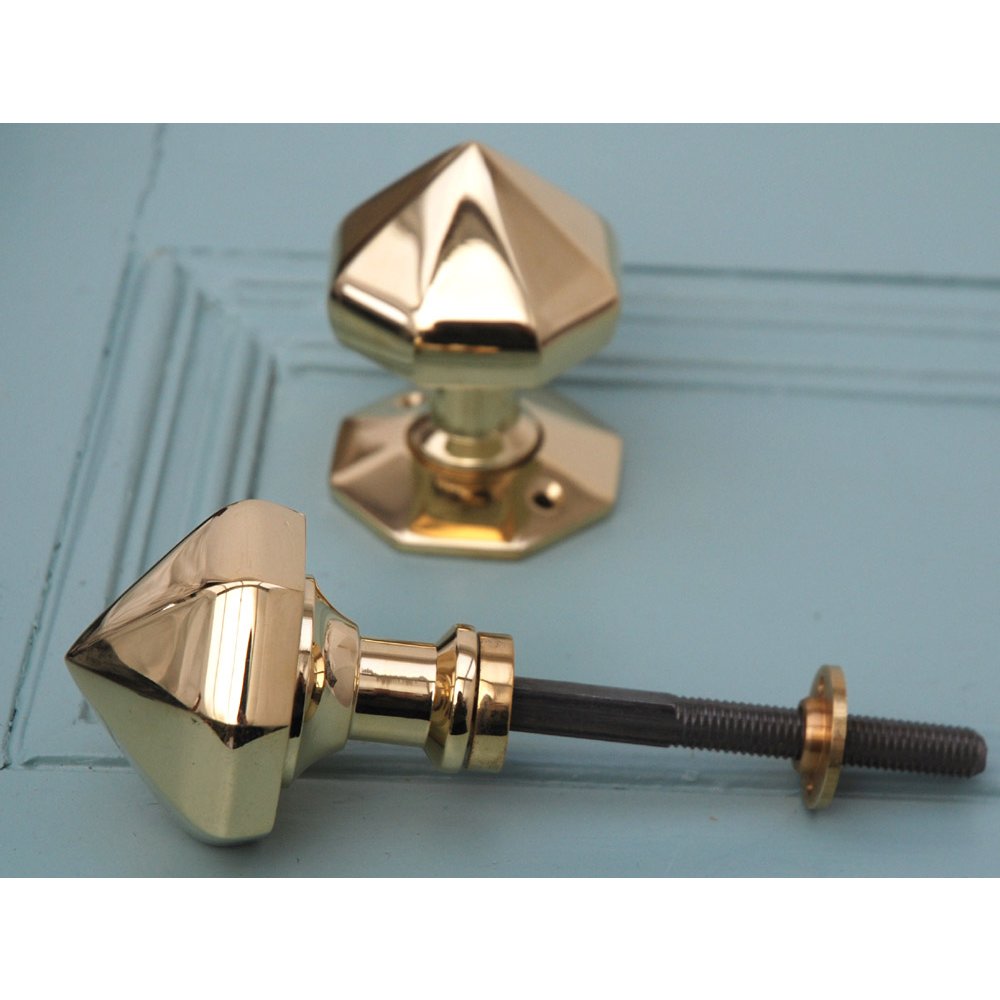 Polished Brass Octagonal Door Knobs - Vintage Style Pointed Design for Interior Doors, Cabinets & Home Décor | Perfect for Bedrooms, Bathrooms & Office Spaces