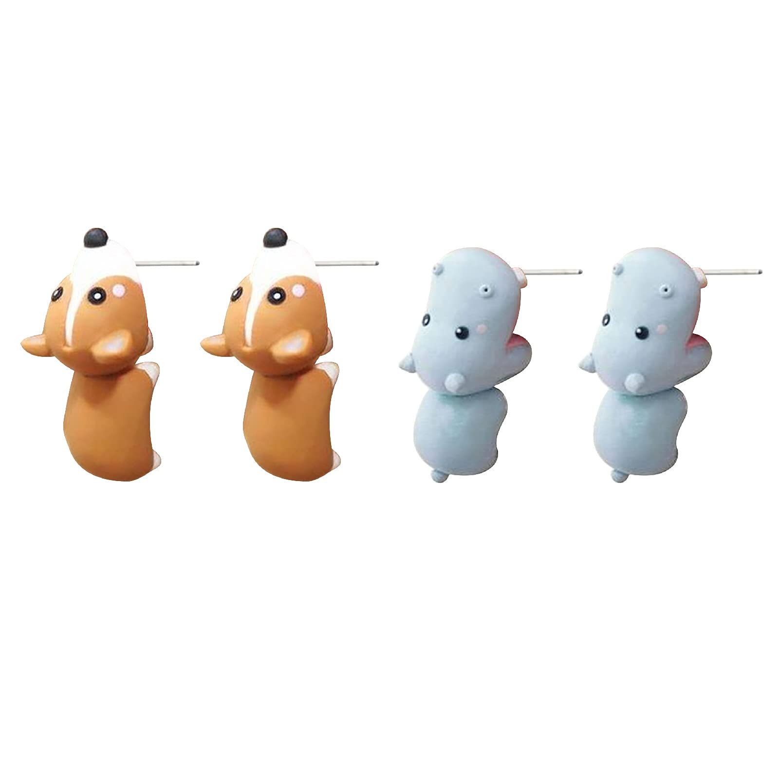 Funny 3D Cartoon Animal Earrings for Women - Dinosaur, Hippo, Dog, Fox & Rhino Stud Earrings | Cute Clay Pierced Earrings for Girls & Teens | Perfect for Casual Wear, Gifts & Party Accessories