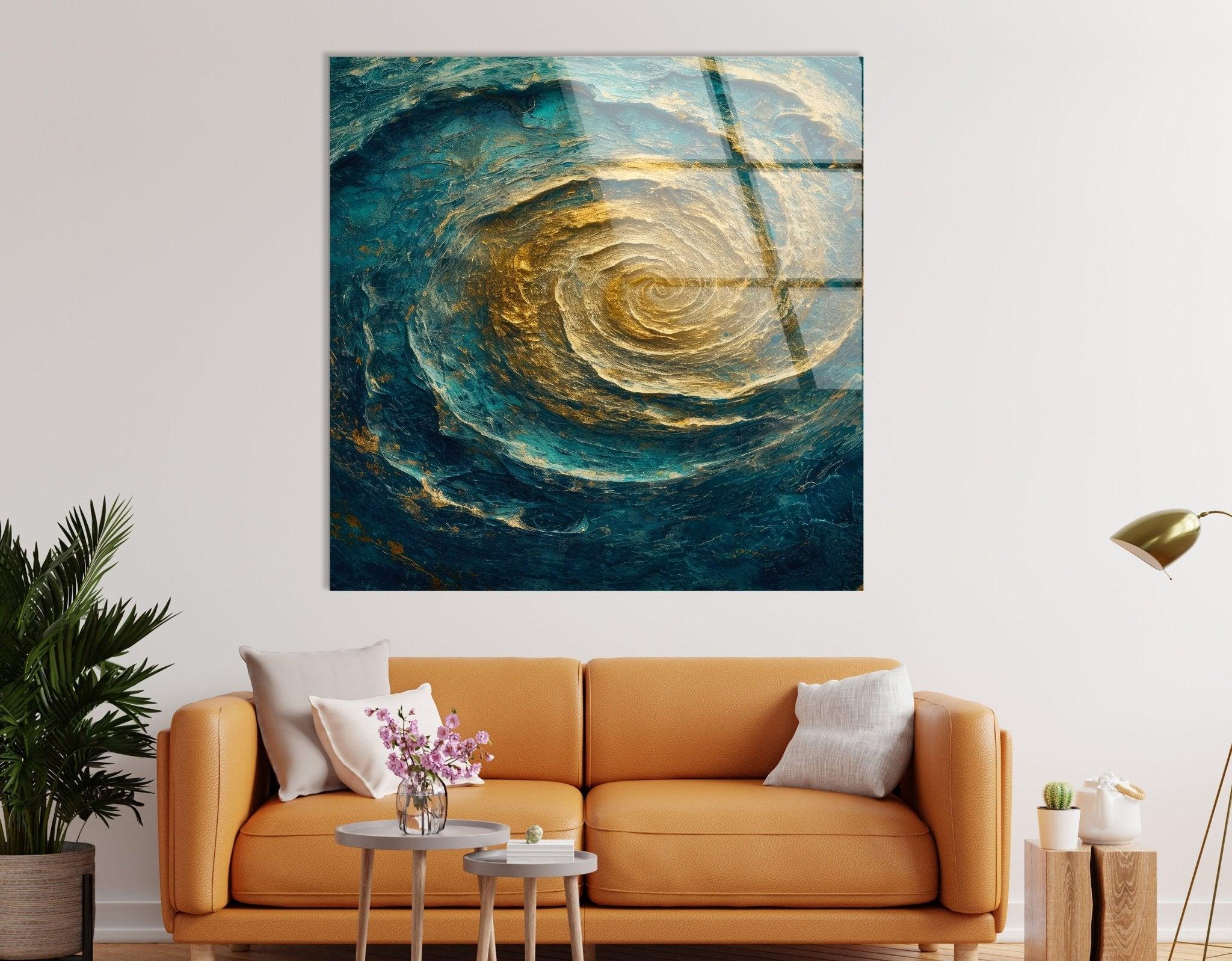Abstract Sea Vortex Glass Wall Art - Modern Ocean Wave Decor for Living Room, Bedroom & Office - Handmade 3D Glass Sculpture for Home & Office Decor