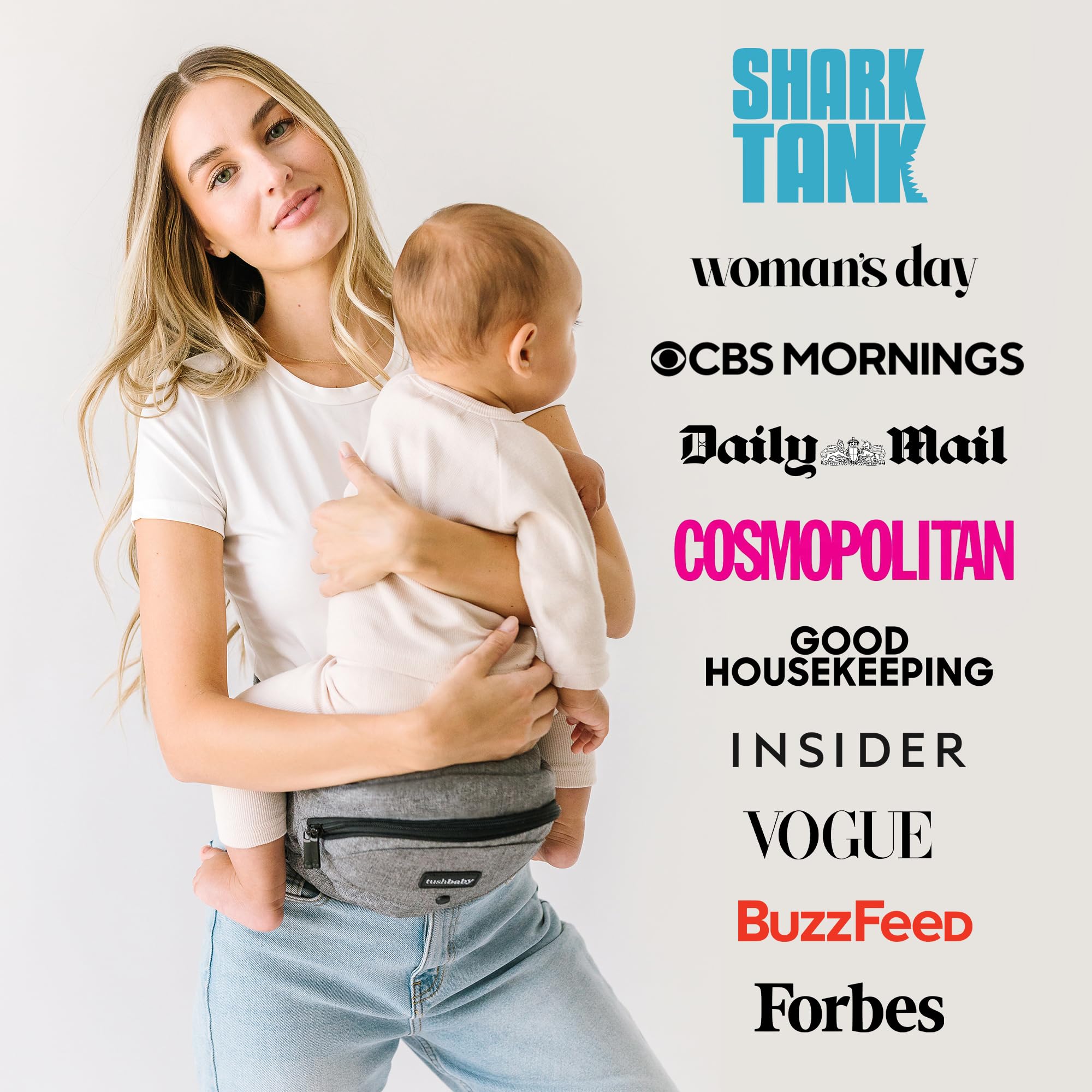 TushBaby Safety Certified Adjustable Hip Seat Carrier - Ergonomic Design for Newborns, Toddlers & Kids, Machine Washable, Ultra-Comfortable Waist Support (Grey) | Perfect for Shopping, Travel & Everyday Parenting