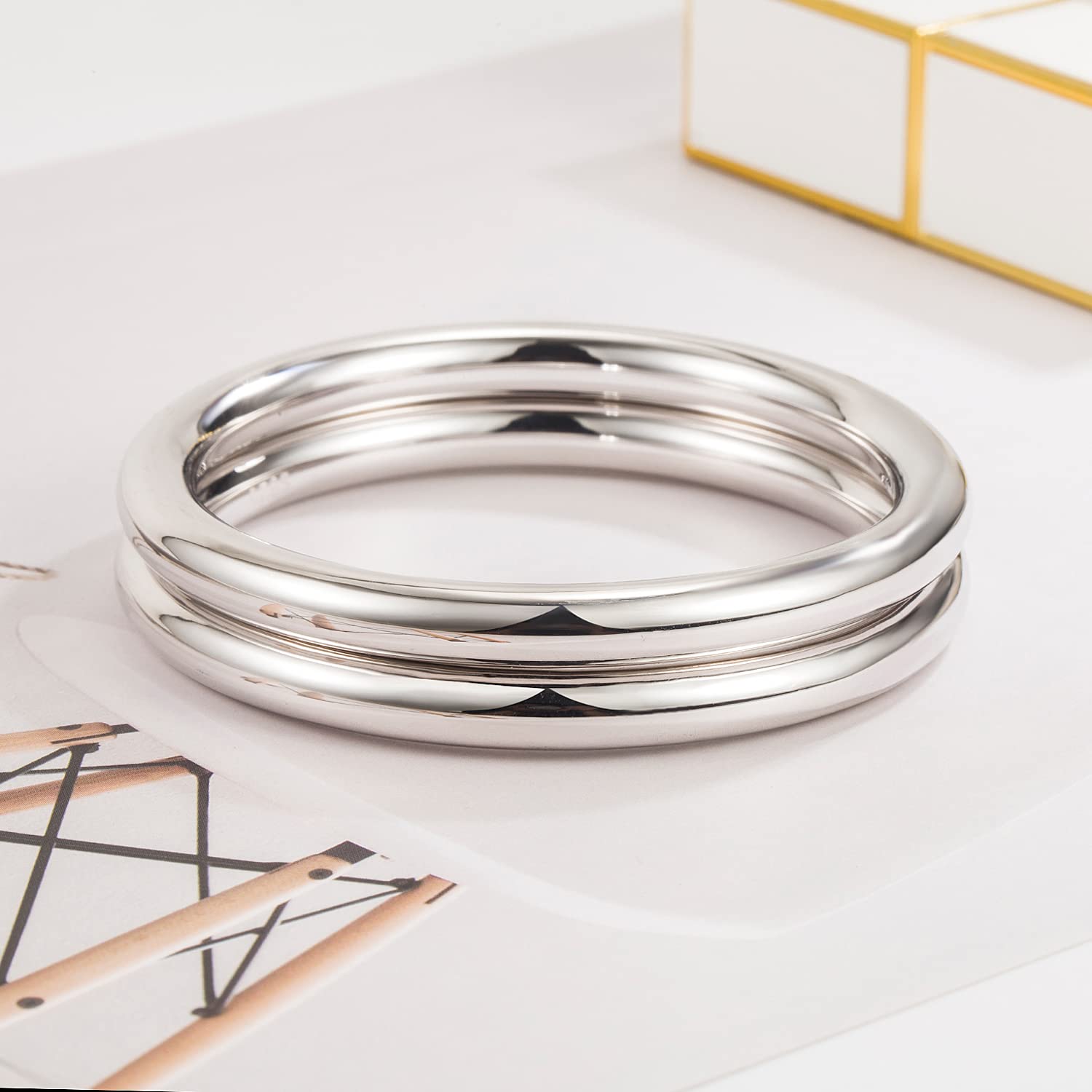 Minimalist 925 Sterling Silver Bangle Bracelet for Women & Men - 7-8mm Width, 60-65mm Diameter - Solid Smooth Cuff - Fashion Fine Jewelry Gift for Anniversary, Birthday & Everyday Wear