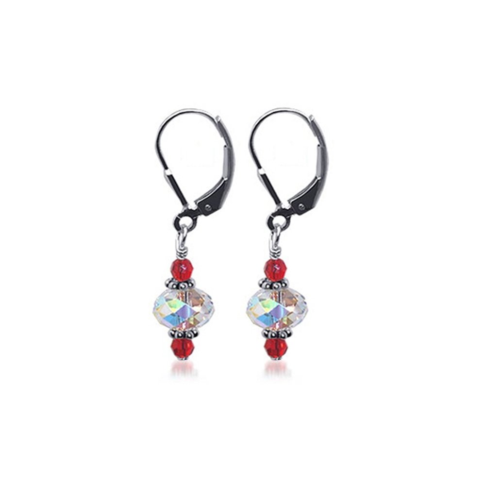 925 Sterling Silver Leverback Drop Earrings with Genuine Austrian Crystals - Elegant Dangling Earrings for Women, Perfect for Weddings, Parties & Special Occasions