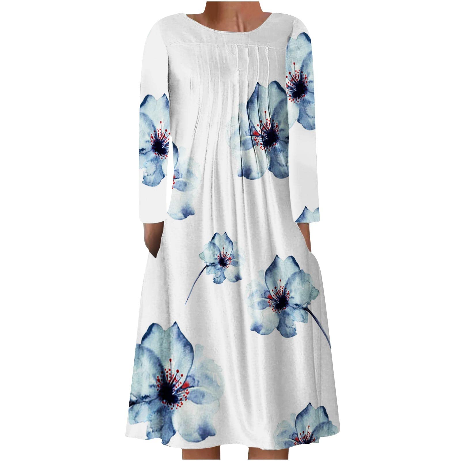 bmkBWO Women's Summer Long Sleeve Crewneck T-Shirt Dress - Loose Fit Midi Swing Shift Casual Dress for 2022 | Perfect for Beach Outings, Brunch Dates & Summer Vacations