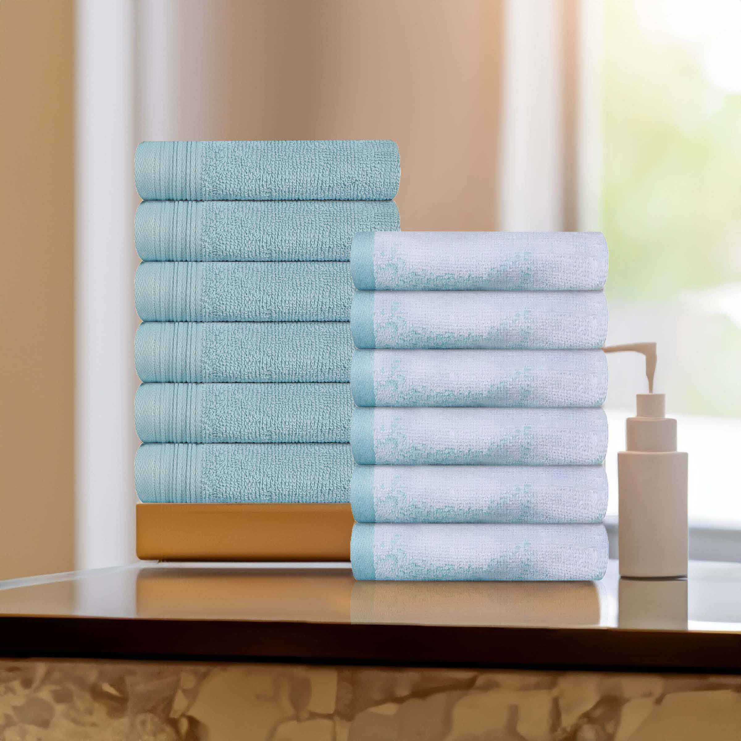 12-Pack Quick-Dry Cotton Face Towels - Solid & Marble Design for Gym, Travel, Spa, and Home Use | Soft & Absorbent Bath Towel Set