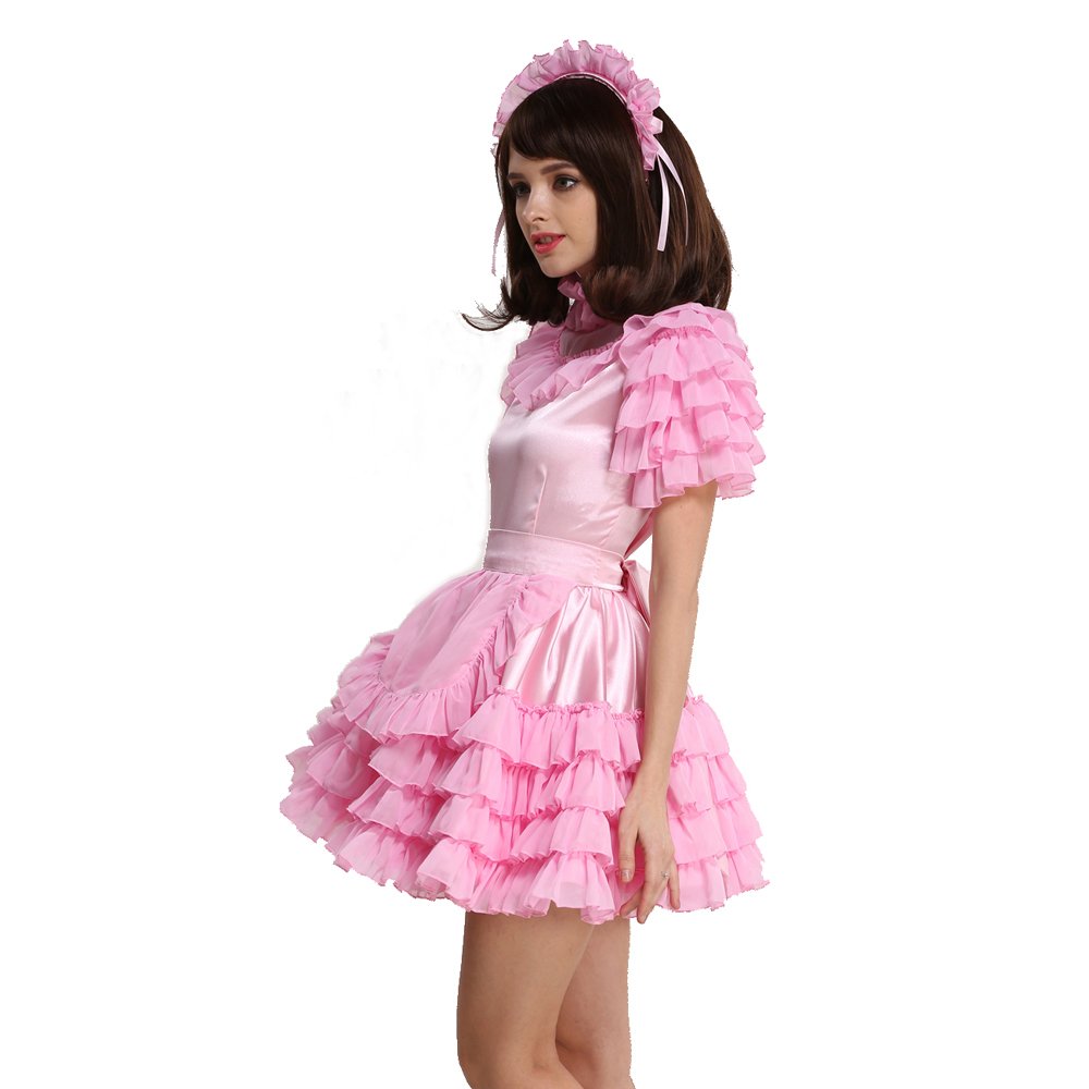 Lockable Light Pink Maid Dress Uniform for Women - Elegant Costume for Cosplay, Halloween & Role-Playing
