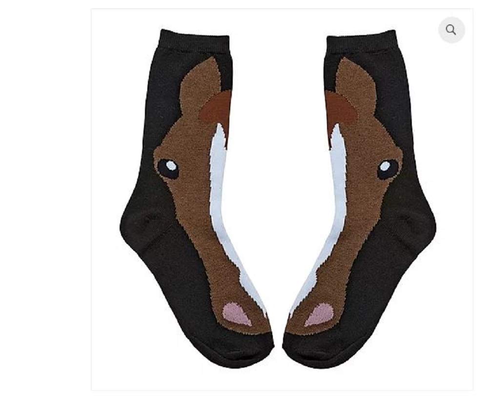 AWST International Women's Black Horse Print Crew Socks - Comfortable Casual & Athletic Socks for Running, Riding, and Everyday Wear