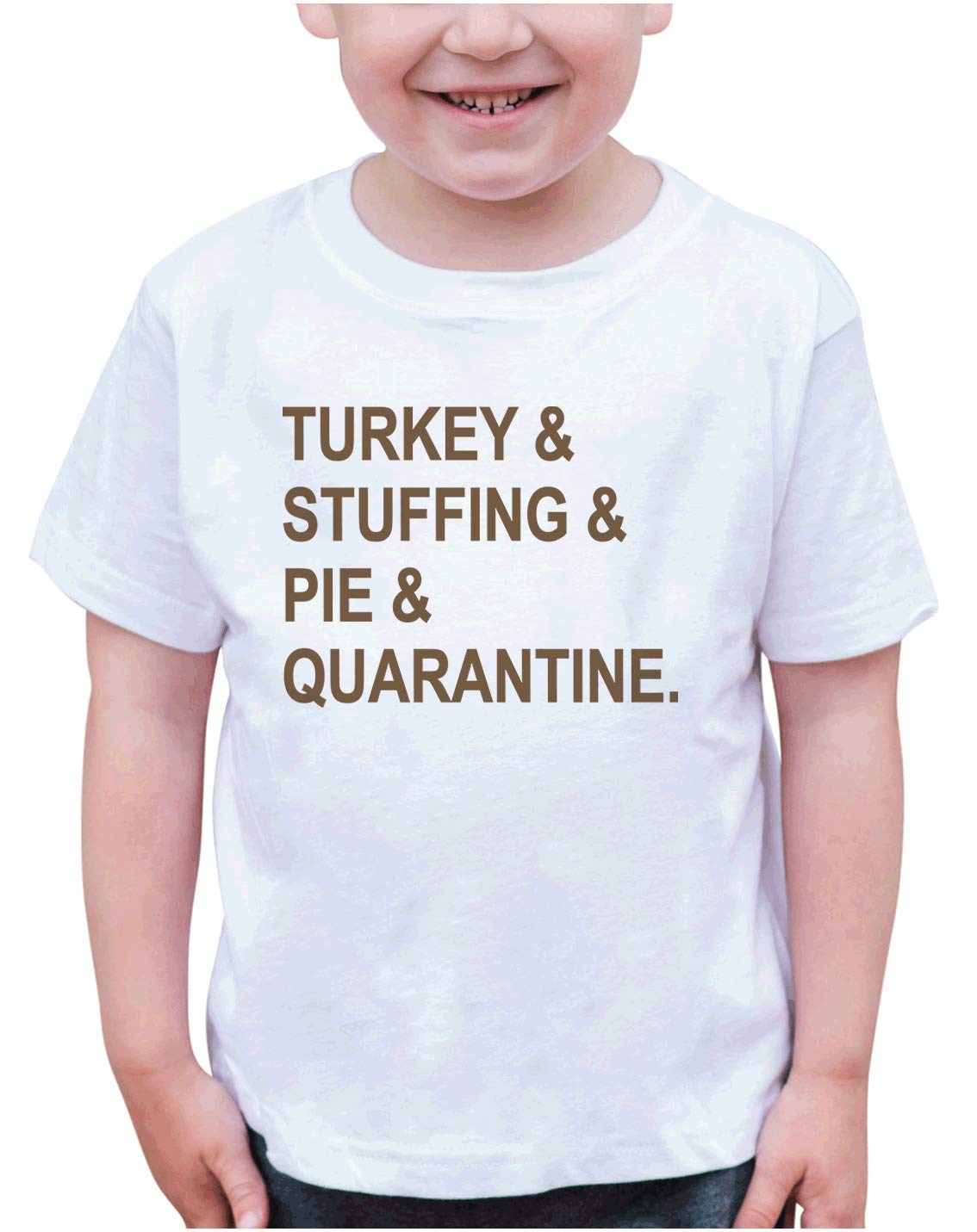 7 ate 9 Apparel Kids Thanksgiving Shirt - Turkey, Stuffing & Pie Print - Funny Holiday Outfit for Family Gatherings, Virtual Celebrations & Quarantine Activities