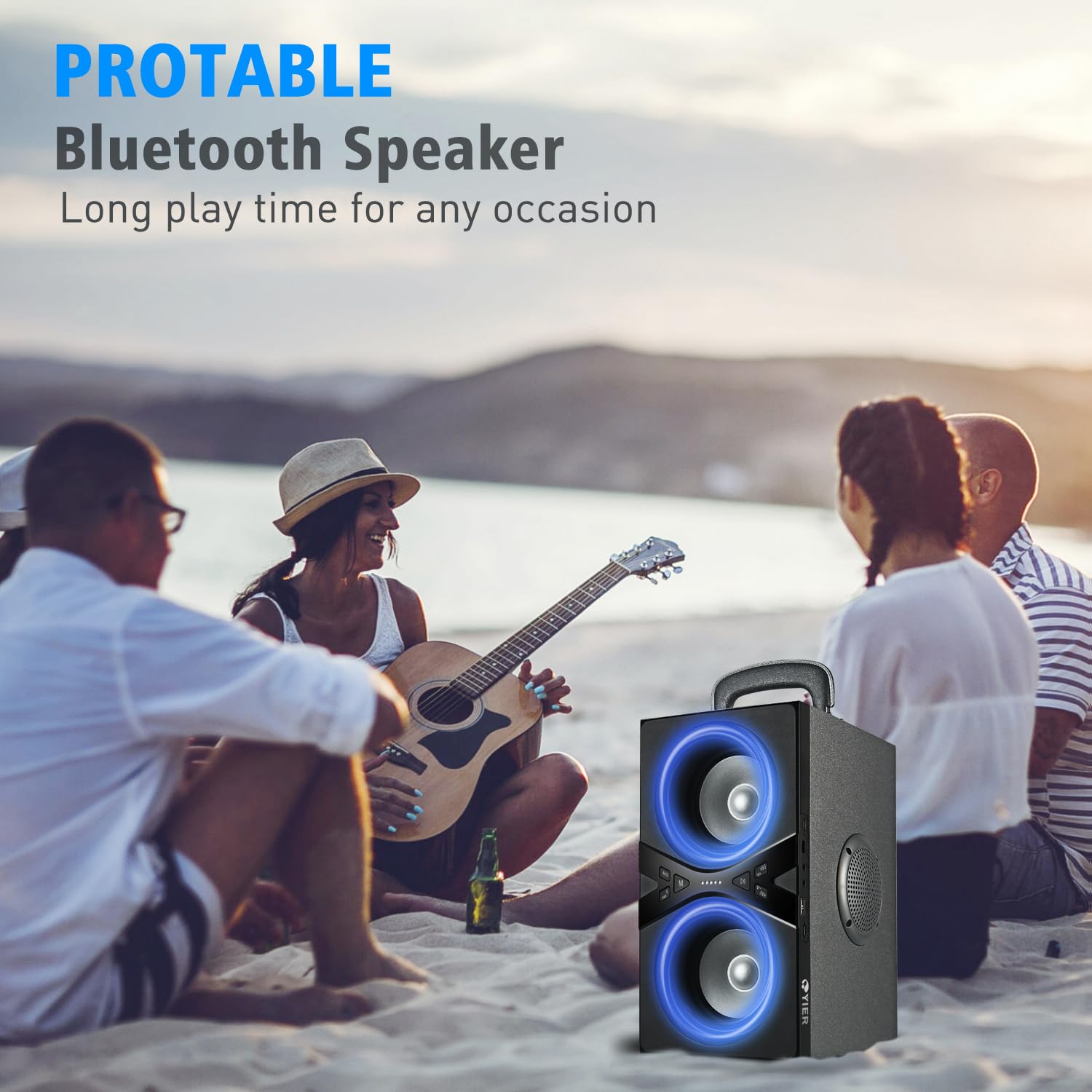 Wireless Bluetooth Speaker with LED Lights, 100dB Loud Stereo Sound, 80W Peak Power, Bass Boost Technology, 30H Playtime - Portable TWS Speaker for Outdoor Parties, Beach, Camping & Home Use