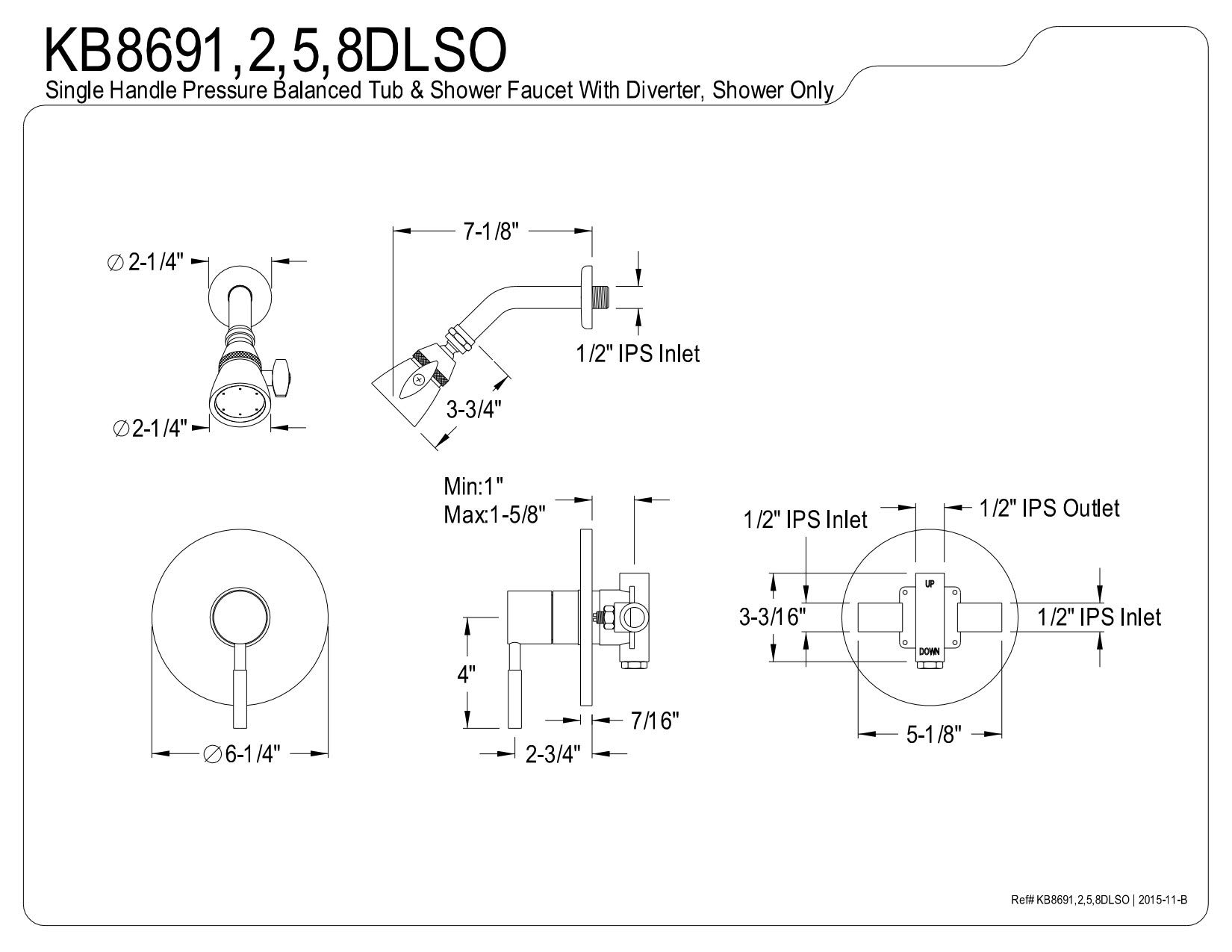 Kingston Brass KB8695DLSO Concord Shower Faucet - Oil Rubbed Bronze Finish - 6.88 x 6.25 x 7.13 Inches - Perfect for Bathroom Renovation & Modern Home Decor