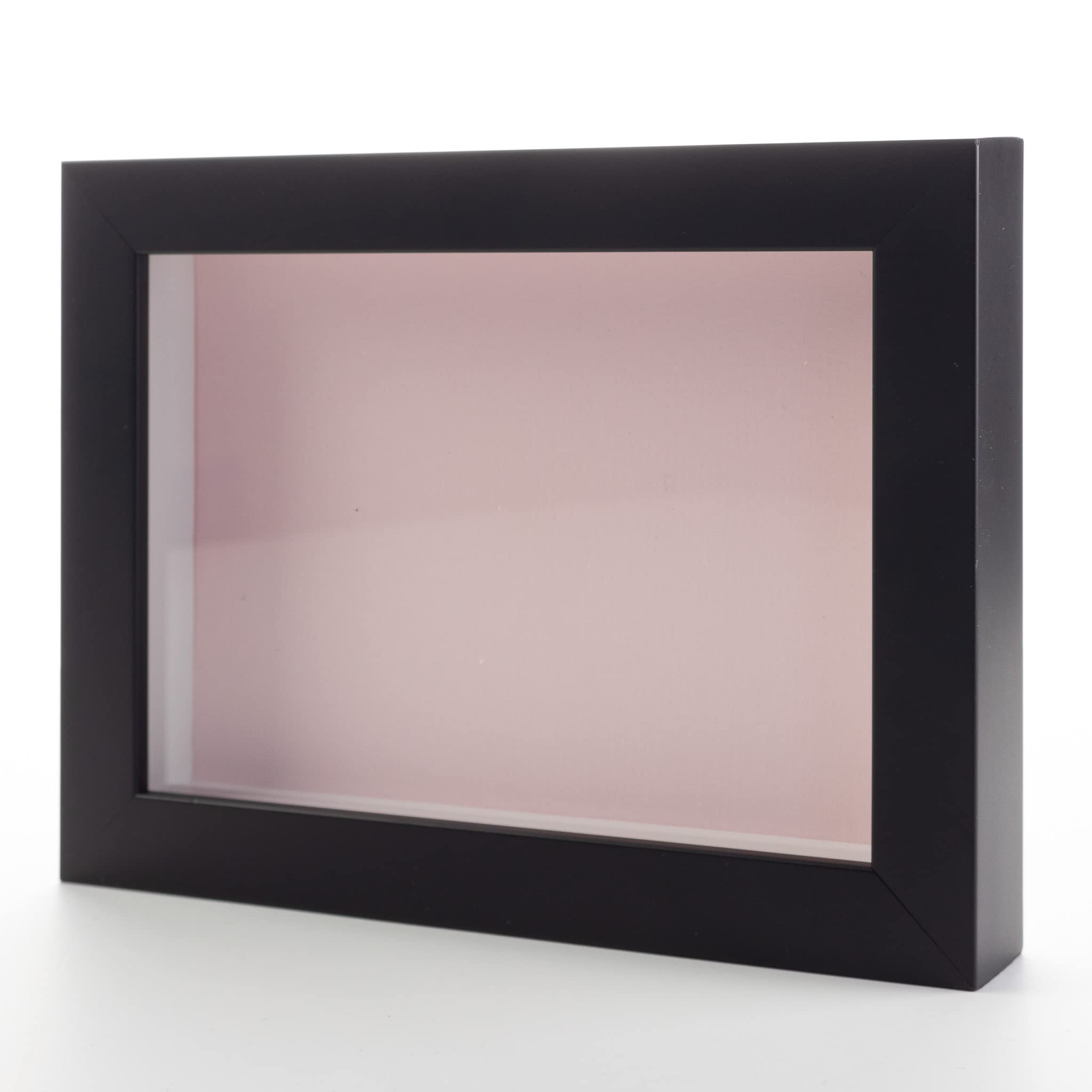 Black 9x12 Wood Shadow Box Picture Frame with Pink Acid-Free Backing & UV Protective Acrylic - 3/4