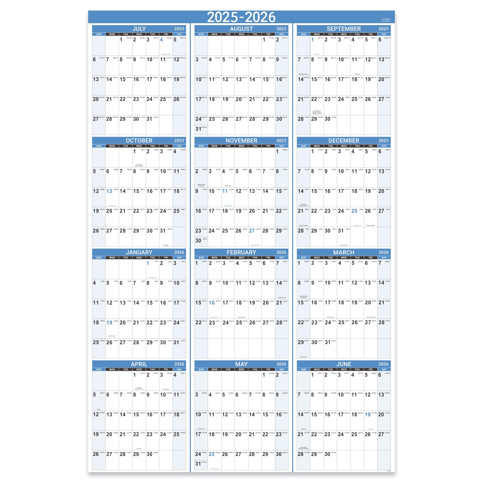2025-2026 Large Wall Calendar with Julian Dates | July 2025 - June 2026 | 34.8