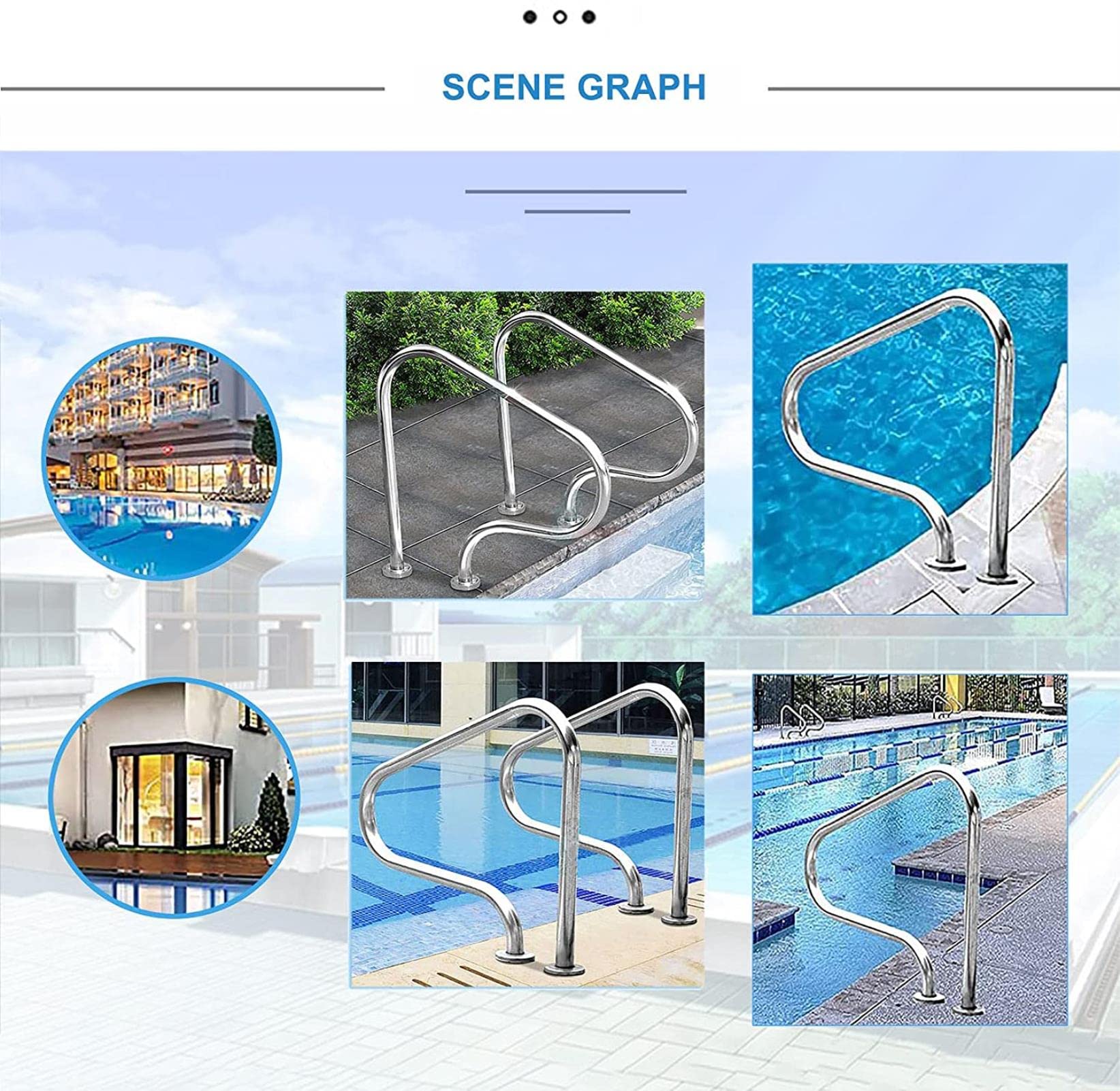 **304 Stainless Steel In-Ground Swimming Pool Hand Rail with Quick Mount Base - Full Accessories Set for Safety & Support - Perfect for Backyard, Residential, and Commercial Pools**