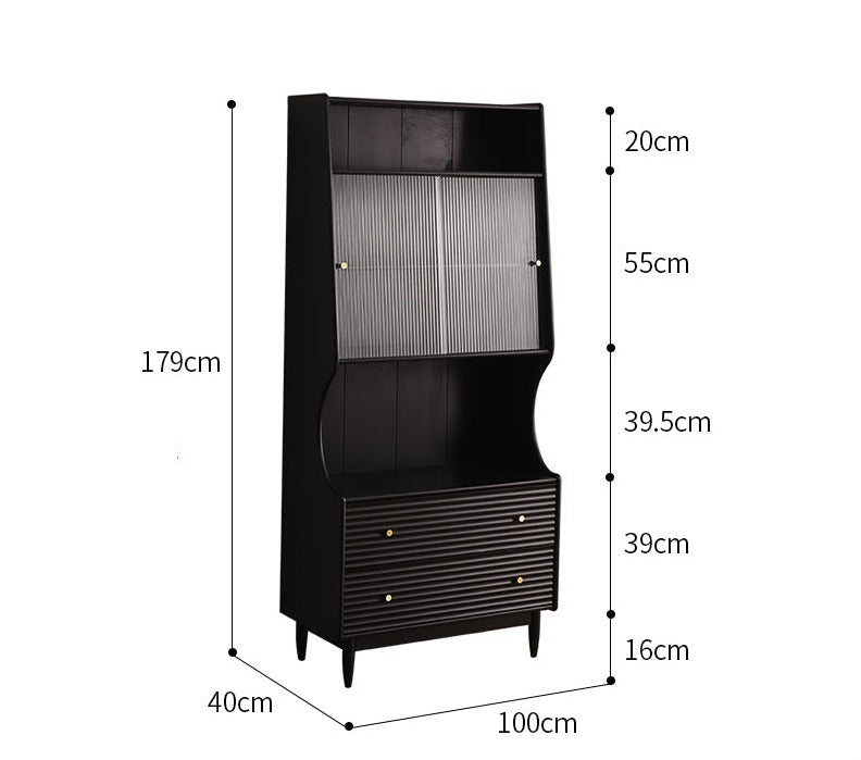 ISABEL TOKYO Japanese Scandinavian Buffet Glass Display Sideboard - Nordic Style Cabinet in Walnut, Black, Grey & White - Perfect for Dining Room Storage & Living Room Decor