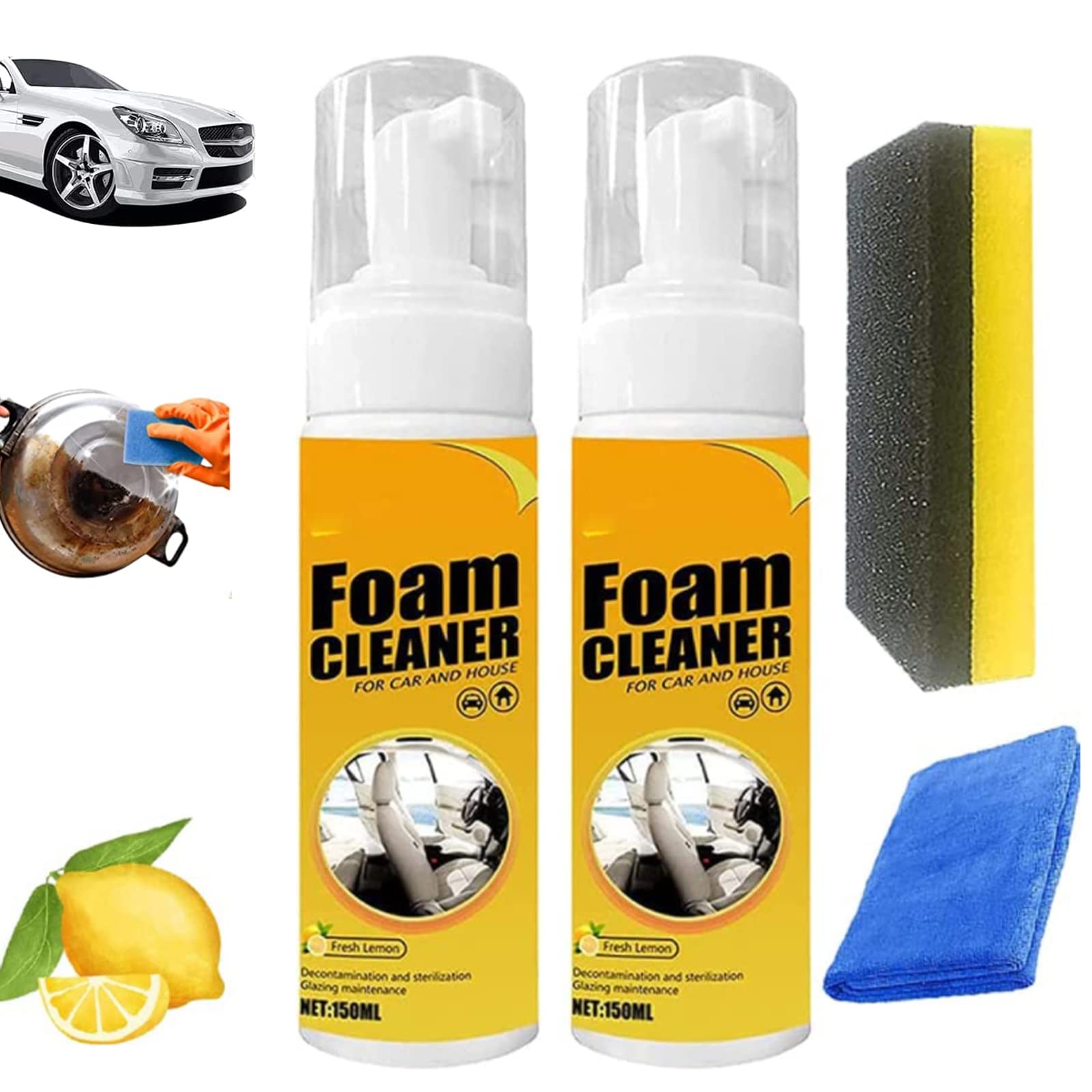 Amplesunshine All-Purpose Foam Cleaner - 150ML (2 Pack) - Multi-Surface Cleaning for Kitchen, Bathroom & Car - Gentle & Effective Stain Remover