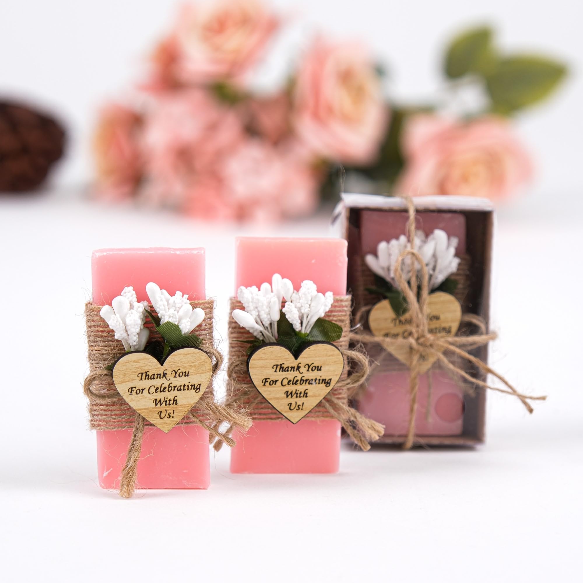 HTF Pack of 10 Handmade Rose Scented Mini Soap Wedding Gifts - Bridesmaid Gifts, Bridal Shower Favors, Engagement Party Favors, Wedding Decorations - Perfect for Guest Favors, Wedding Party Gifts & Romantic Home Decor (Pink)