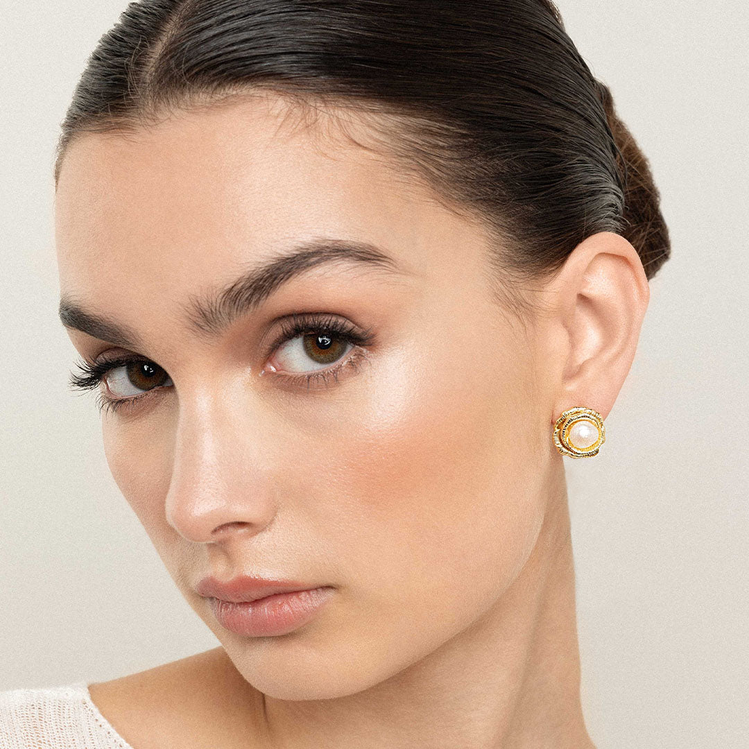 Rosebud Pearl Stud Earrings - Classic Freshwater Pearl Jewelry for Women - Perfect for Weddings, Parties & Everyday Elegance