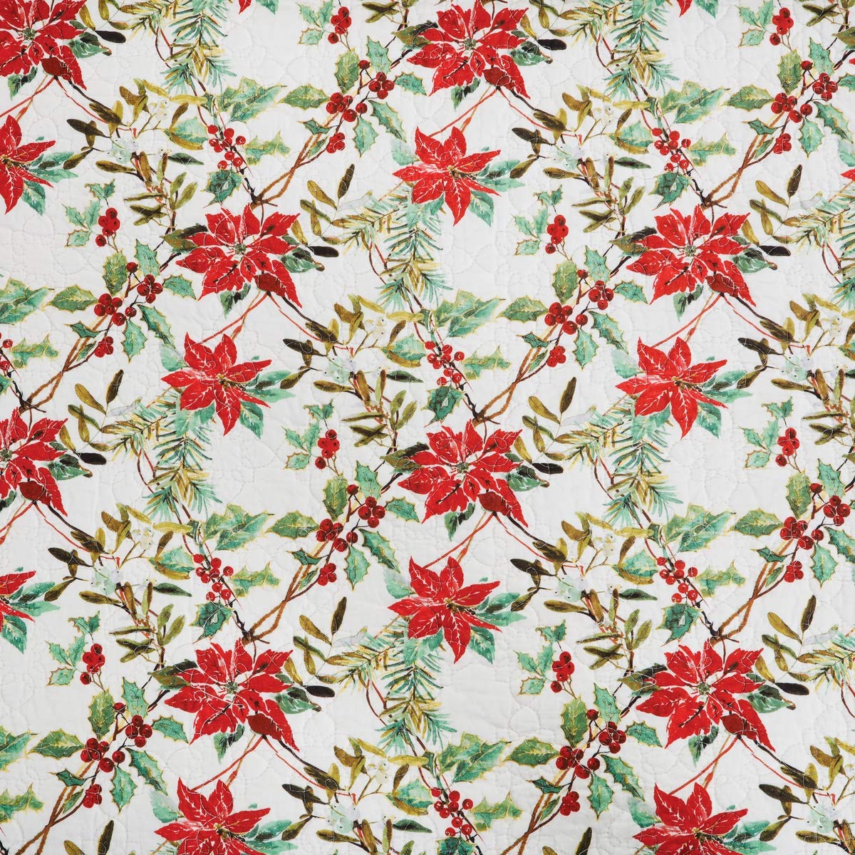 C&F Home Eve Reversible King Quilt Set - Red & Green Botanical Holly Sprig Christmas Design - 3 Piece Bedding Set for Holiday Decor (King Size) - Perfect for Festive Bedroom Makeover and Winter Home Styling