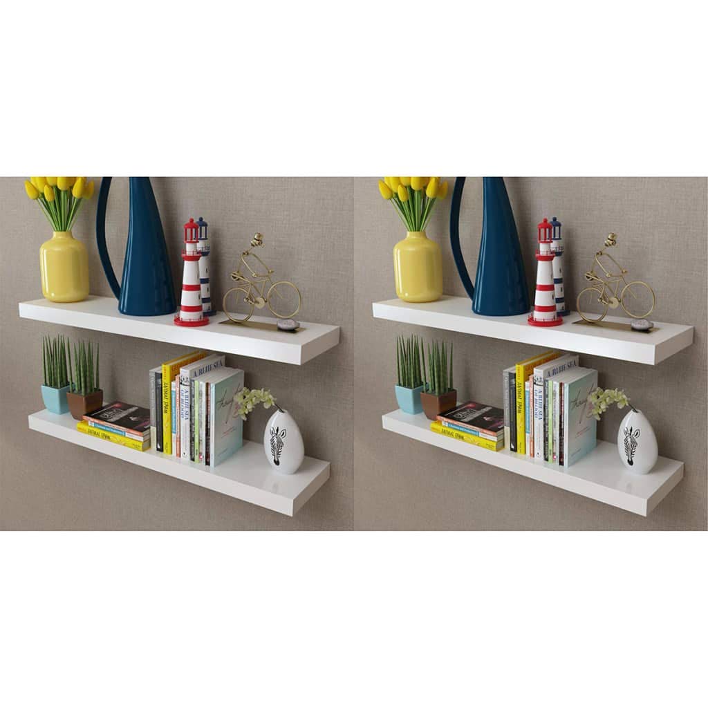 Floating Wall Mounted Shelves Set of 4 - Wide Panel Display Ledge for Bedroom, Office, Kitchen & Living Room - Perfect for Organizing Books, Decor & Essentials