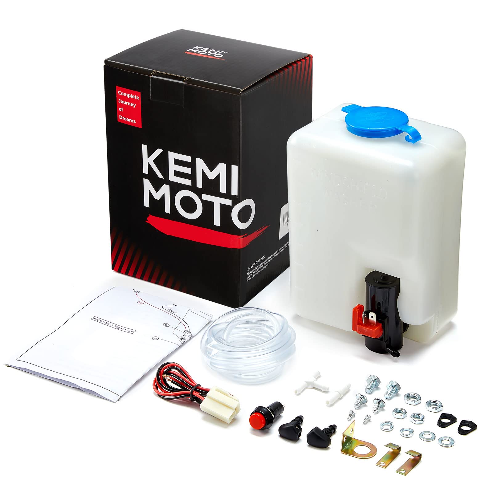KEMIMOTO Universal 12V Car Windshield Washer Pump Kit with Fluid Reservoir Bottle & Jet Button Switch - Perfect for Off-Road Vehicles, Trucks, and SUVs