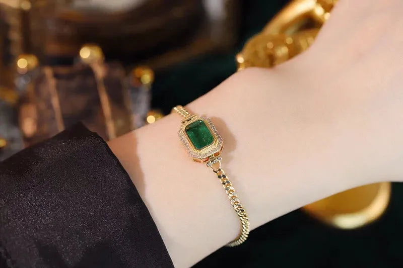 18K Yellow Gold Bracelet with Natural Emerald & Real Diamonds | Elegant Women's Wedding & Engagement Jewelry | Perfect for Bridal, Anniversary & Special Occasion Gifts
