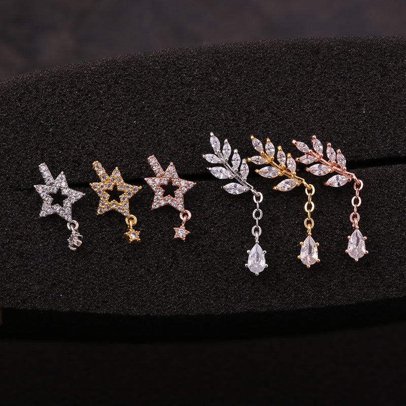 20G Leaf Dangle Helix Tragus Earrings for Women - Gold Plated Cartilage Hoop Earrings for Helix, Tragus & Conch Piercing | Perfect for Everyday Wear, Parties & Gifts | HSPJ19104