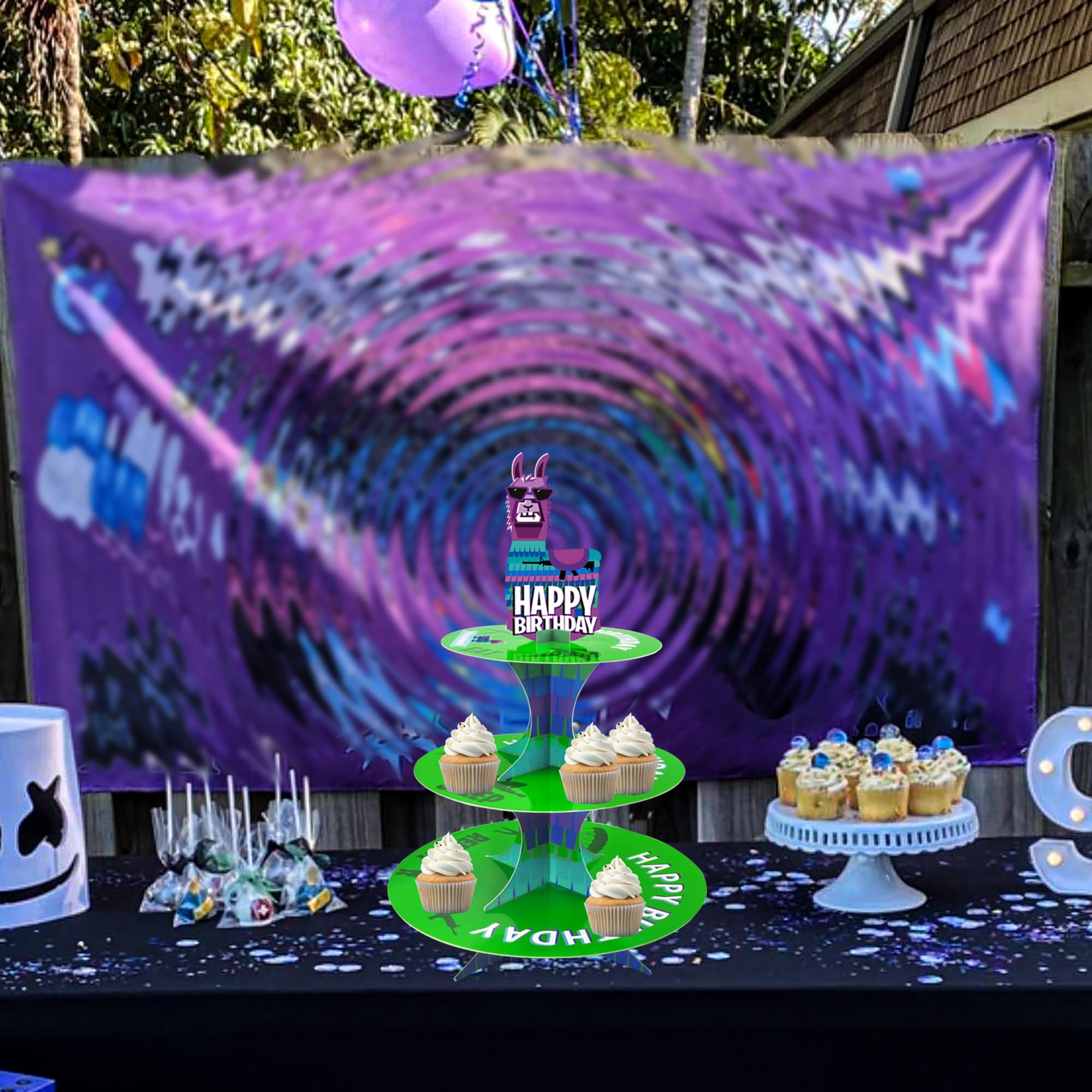 3-Tier Llama Video Game Cupcake Stand - Perfect for Gamer Birthday Parties, Tea Time & Game Night Decorations