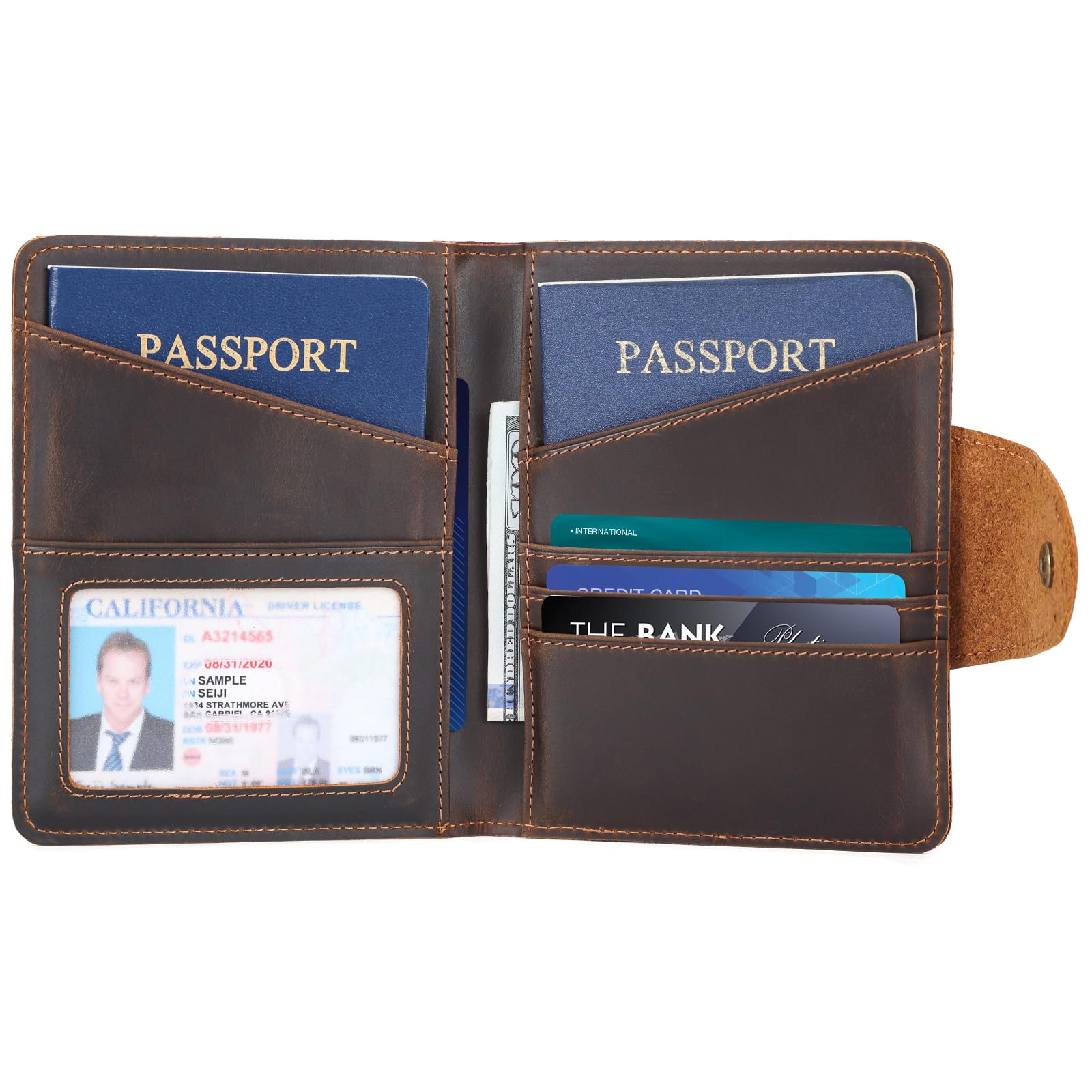 Premium Full Grain Leather Slim RFID Blocking Bifold Wallet for Men - Travel Passport Holder with Snap Closure (Dark Brown) | Ideal for Business, Travel & Everyday Use