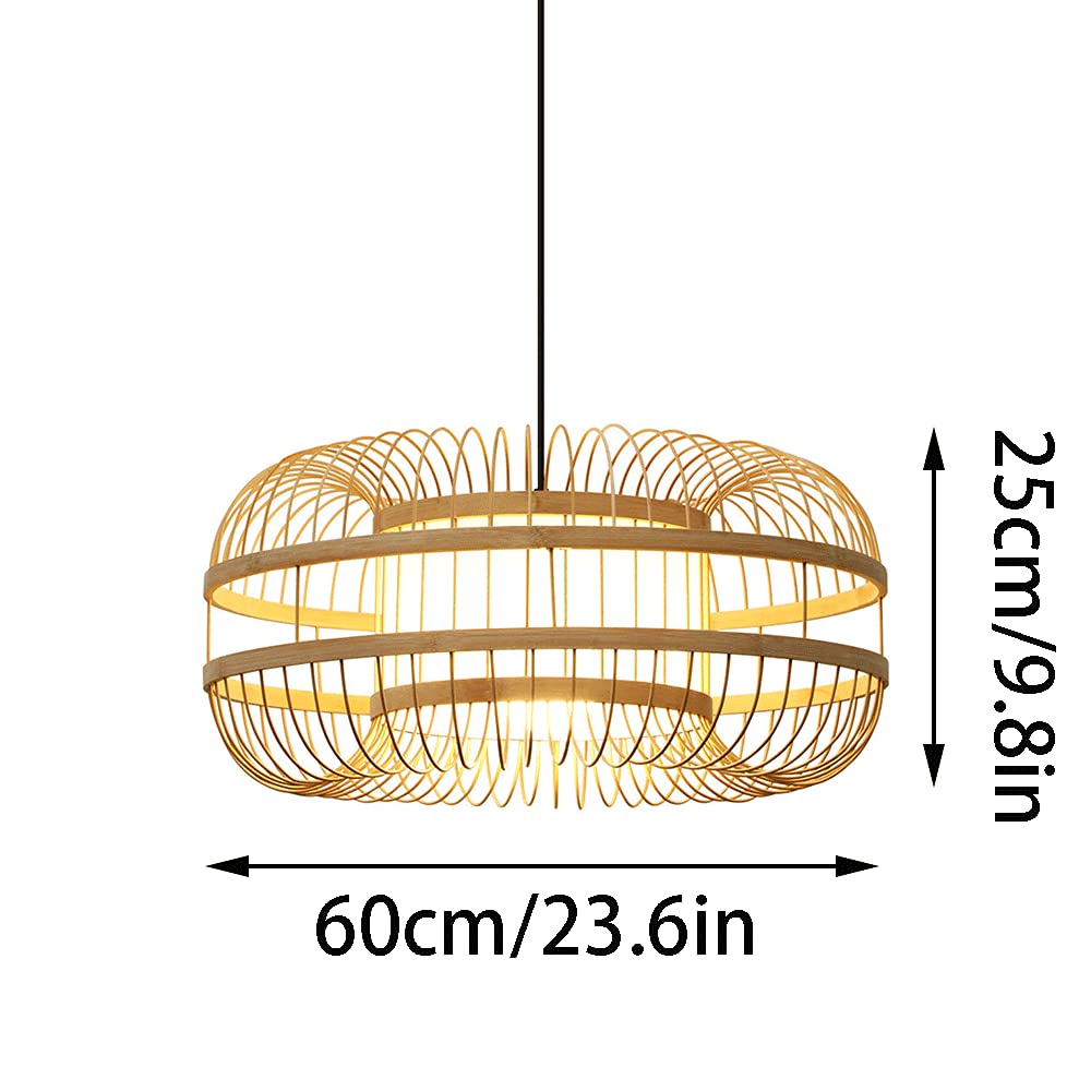 Handmade Bamboo Chandelier Ceiling Light - Wicker Rattan Lampshade with E27 Socket - Chinese Style Nordic Pendant Light for Kitchen Island, Dining Room, Farmhouse Decor - Perfect for Rustic, Boho & Coastal Home Interiors