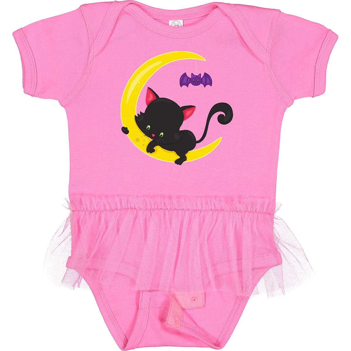 Inktastic Halloween Cat Baby Bodysuit - Cute Black Cat with Moon & Bat Design - Perfect for Halloween Parties & Photo Shoots