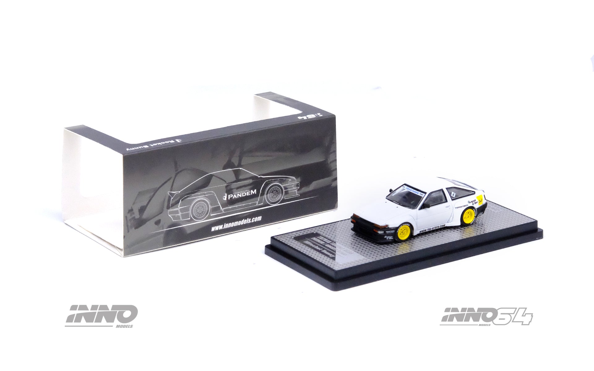 INNO64 1/64 Scale Diecast Model - Toyota Corolla Trueno AE86 with Pandem Rocket Bunny Body Kit (White) - Perfect for Car Collectors, Display & Racing Enthusiasts