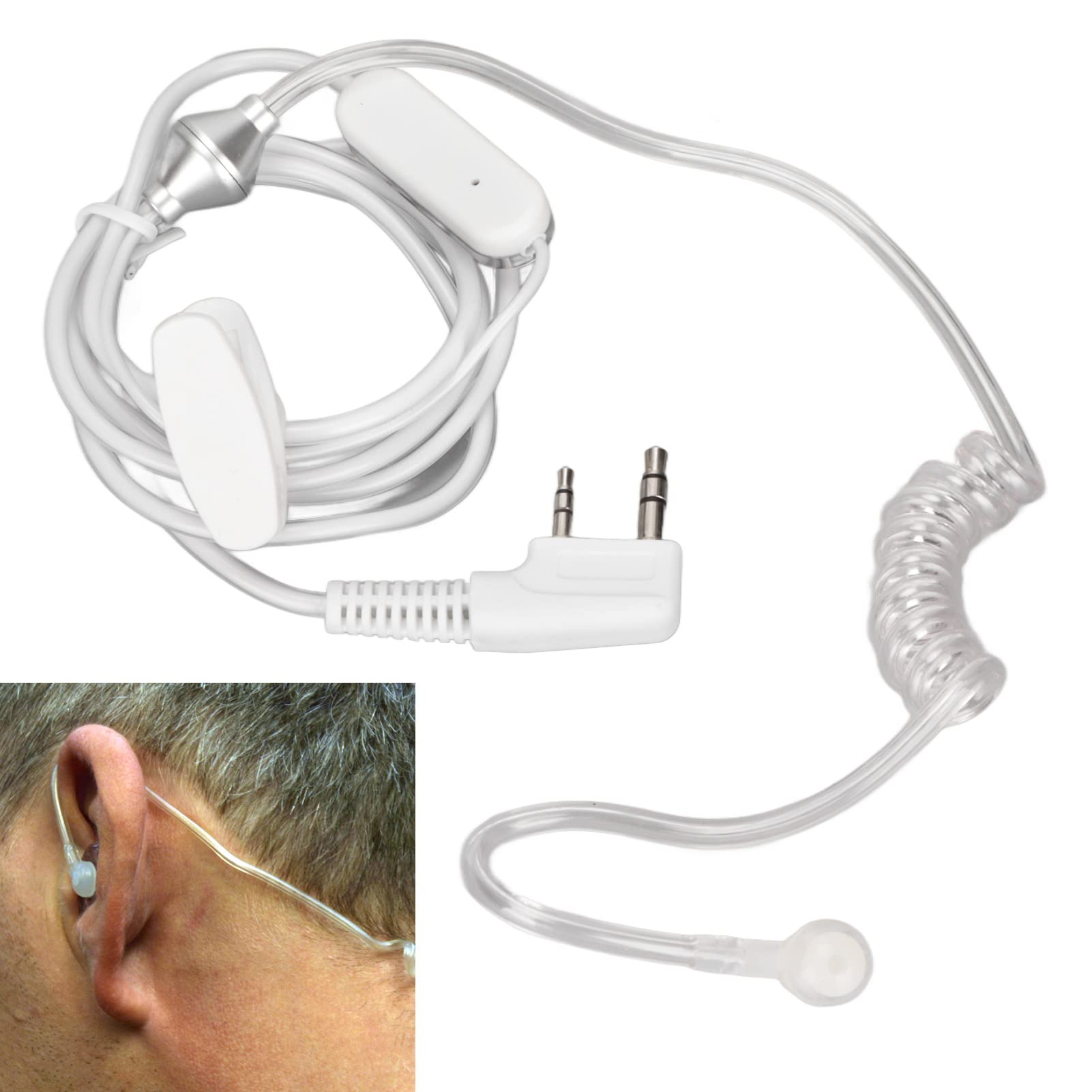 2 Pin Acoustic Tube Earpiece Headset - Clear Coil Clip Surveillance Kit for Walkie Talkie (UV5R BF480 V7 V8) | Comfortable 2-Way Radio Communication for Security, Construction & Outdoor Activities
